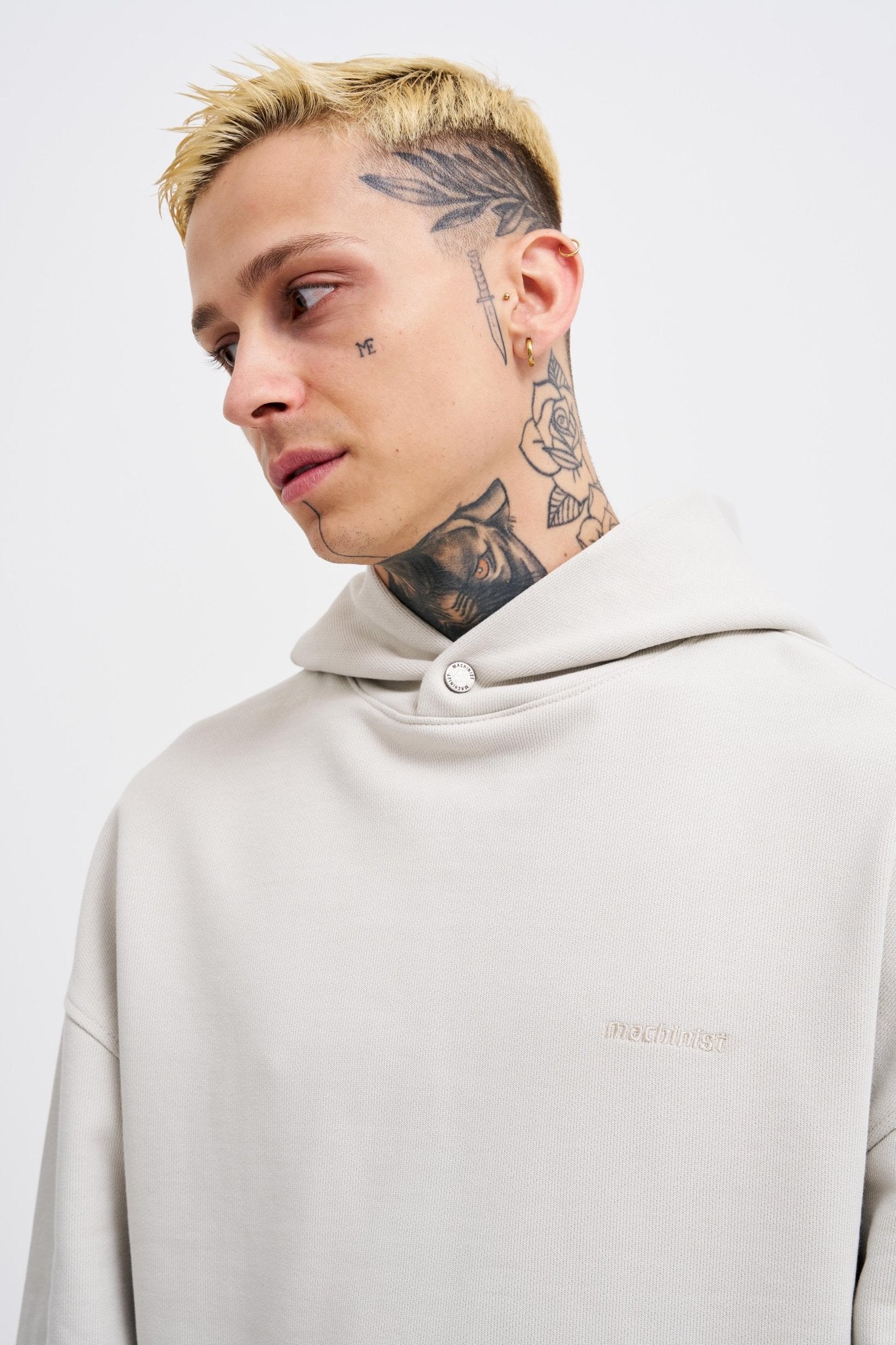 Erkek Basic Diagonel Kapüşonlu Sweatshirt Uzay Grisi