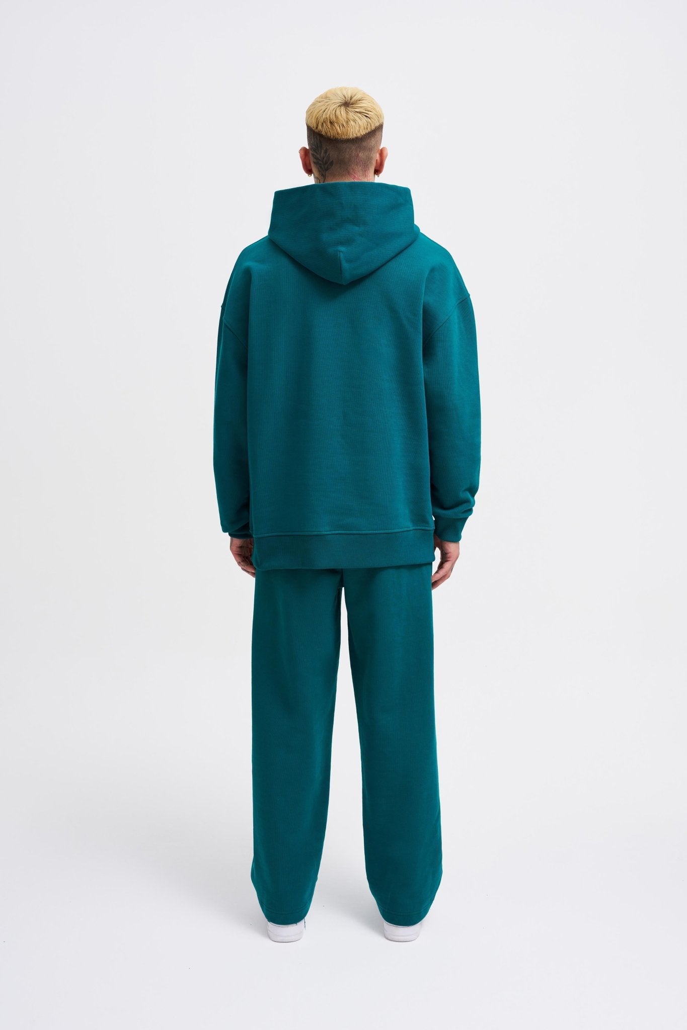 Erkek Basic Diagonel Kapüşonlu Sweatshirt Yağ Yeşili