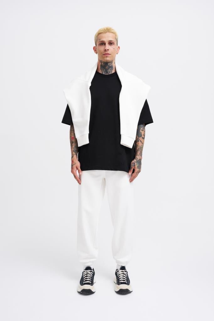 Erkek Basic Diagonel Jogger Eşofman Altı Ekru