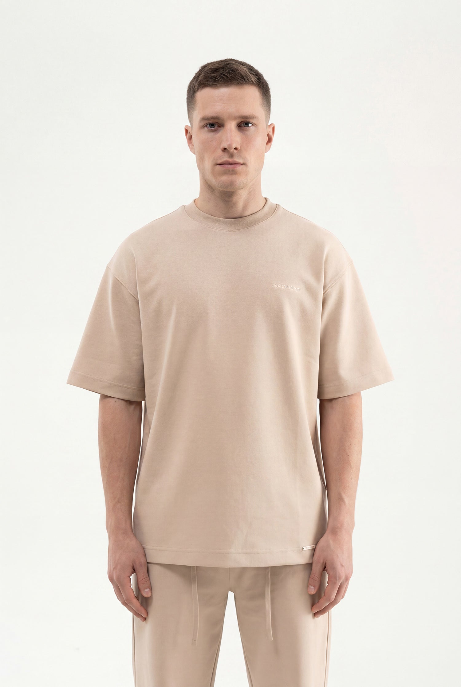 Erkek Basic Double Face Oversize Tişört Açık Bej