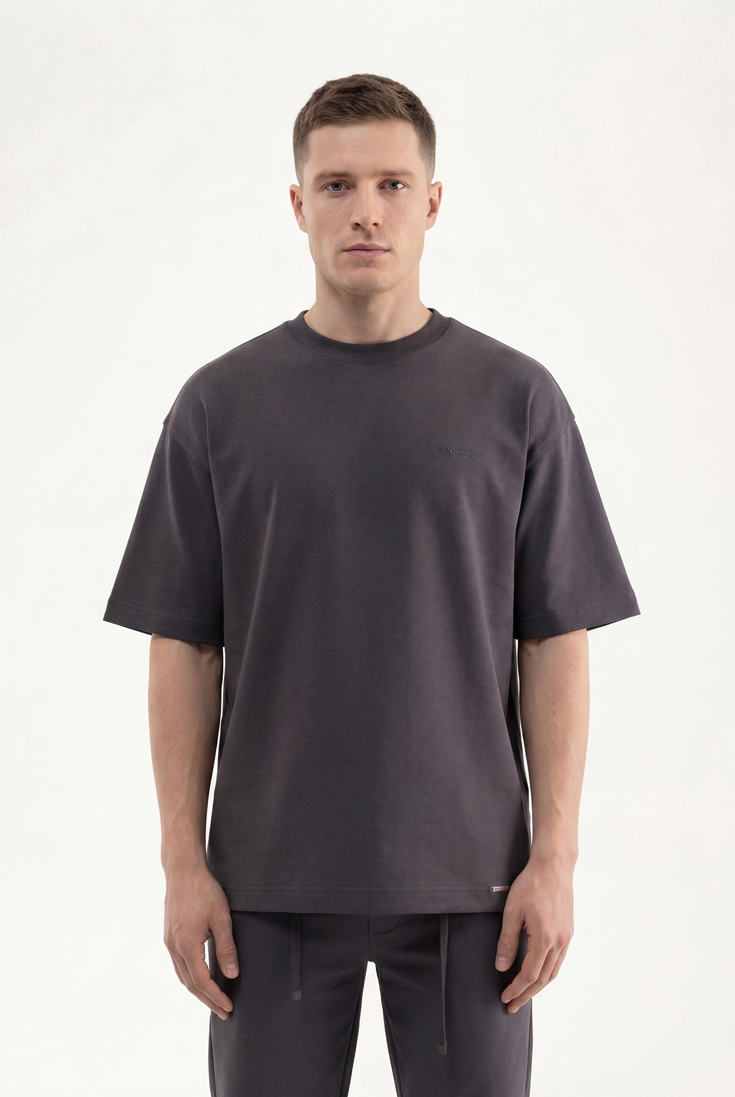 Erkek Basic Double Face Oversize Tişört Antrasit