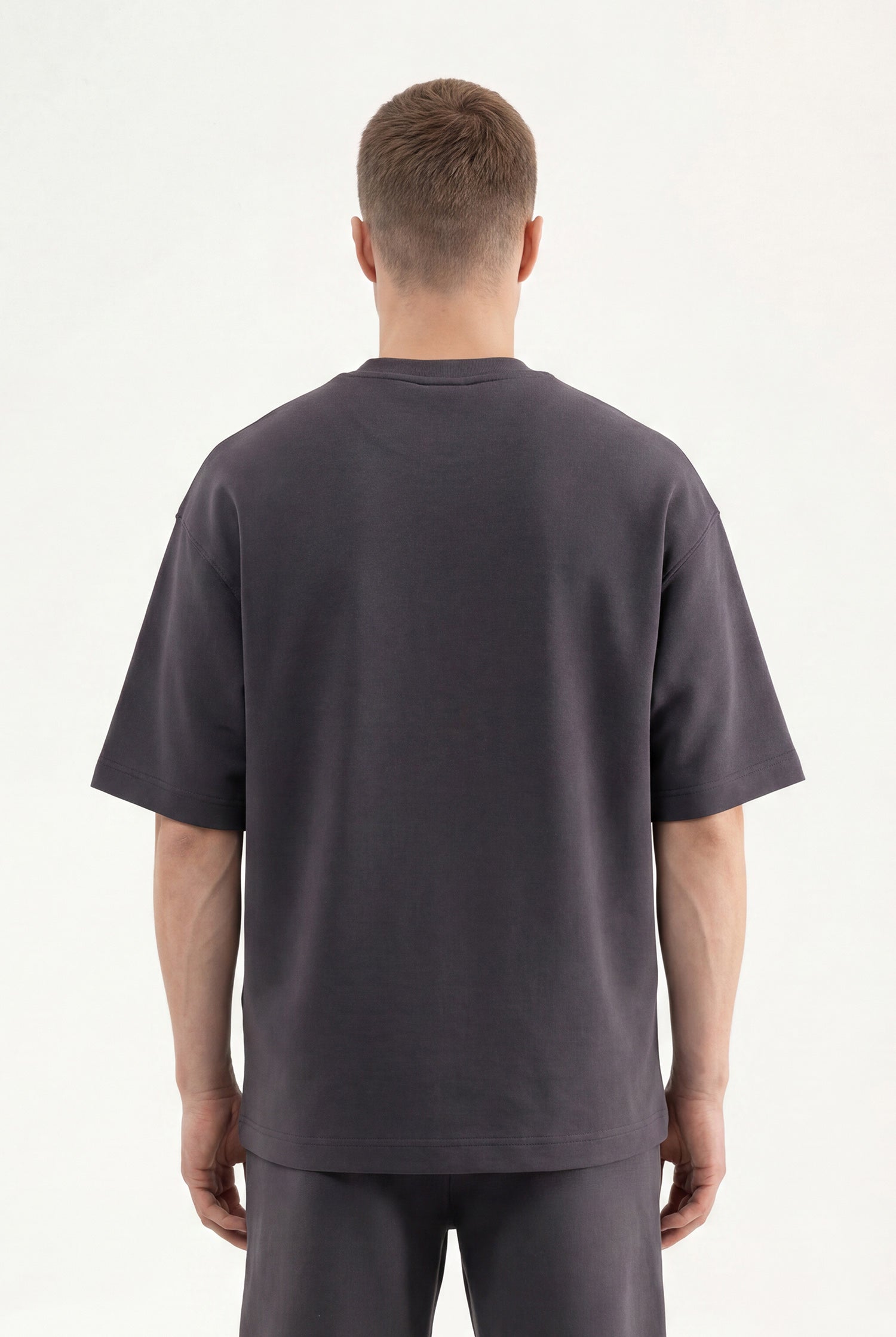Erkek Basic Double Face Oversize Tişört Antrasit-3