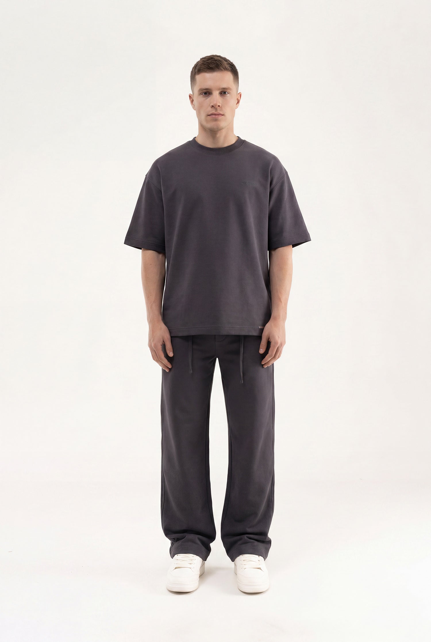 Erkek Basic Double Face Oversize Tişört Antrasit-4