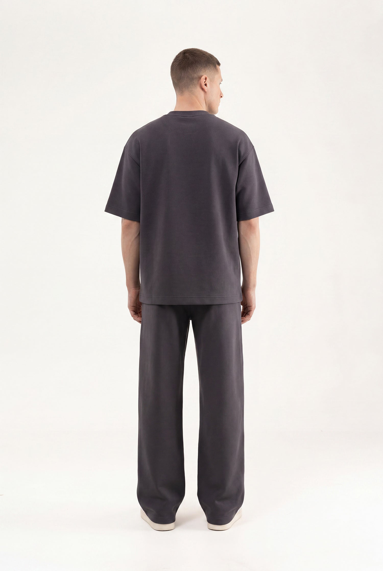 Erkek Basic Double Face Oversize Tişört Antrasit-5