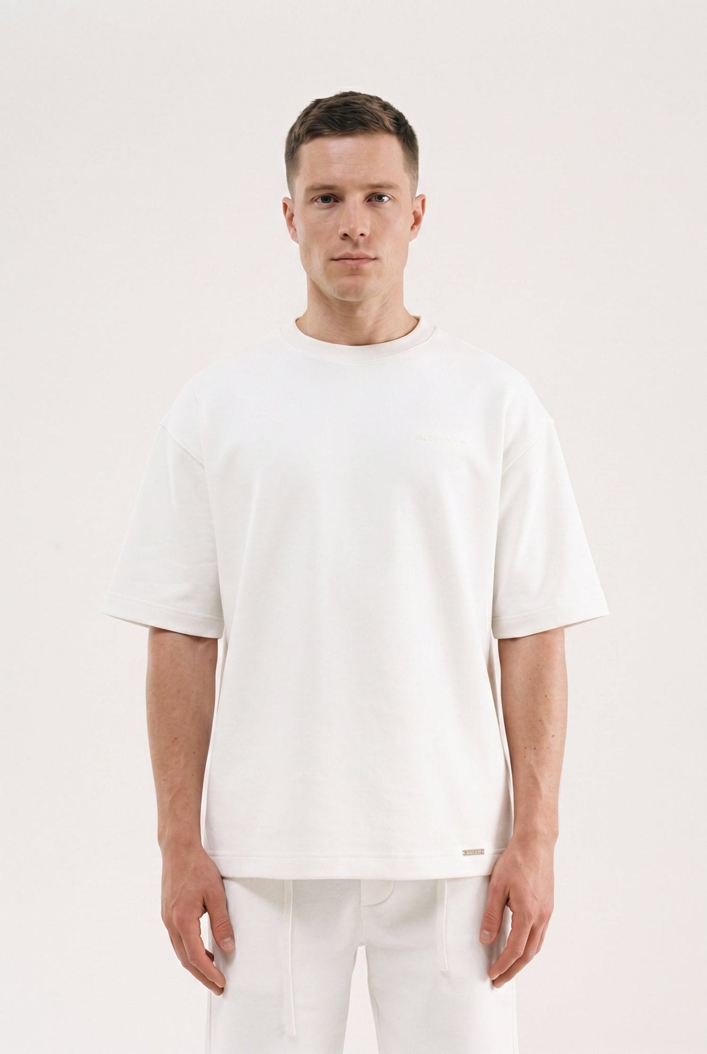 Erkek Basic Double Face Oversize Tişört Ekru