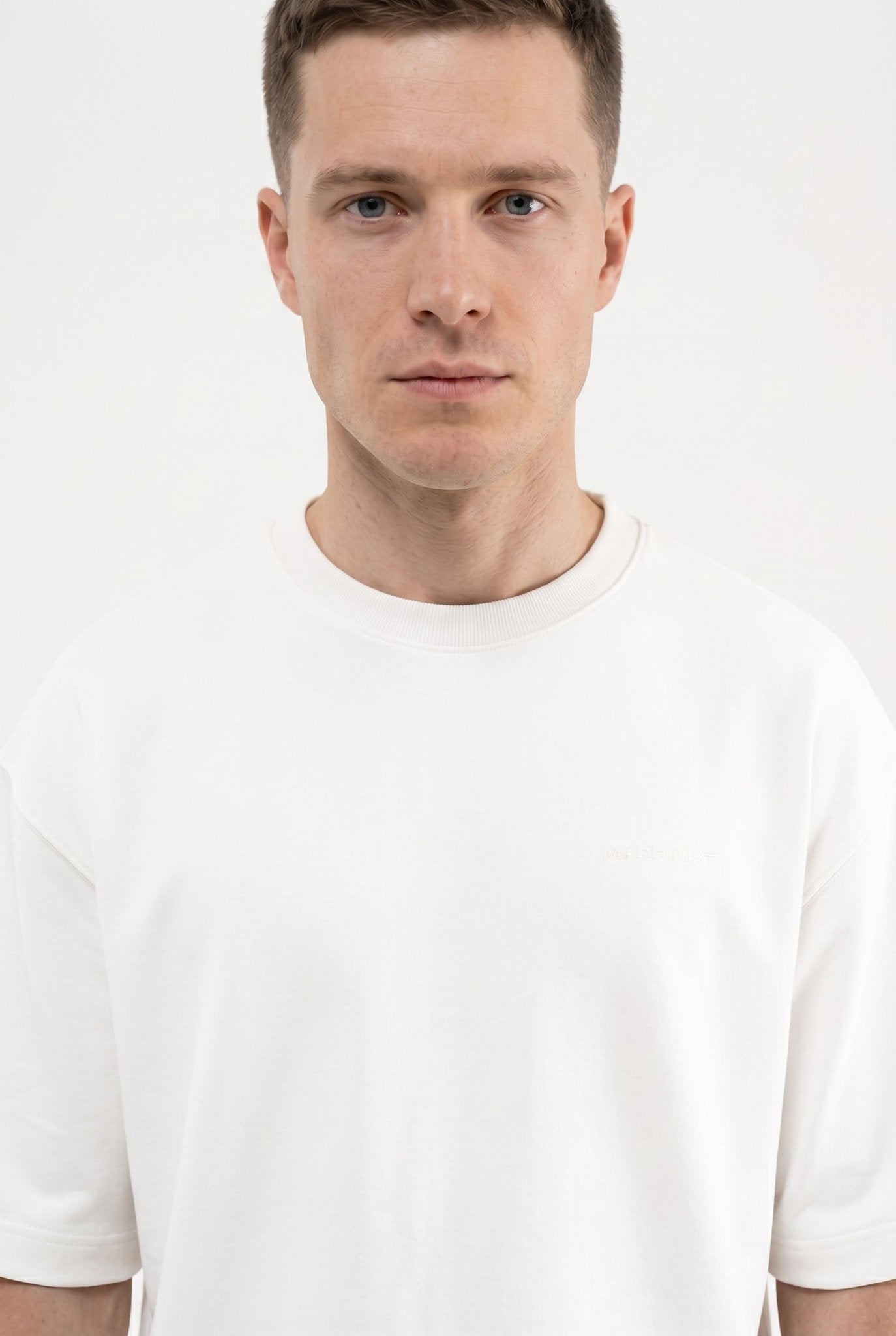 Erkek Basic Double Face Oversize Tişört Ekru