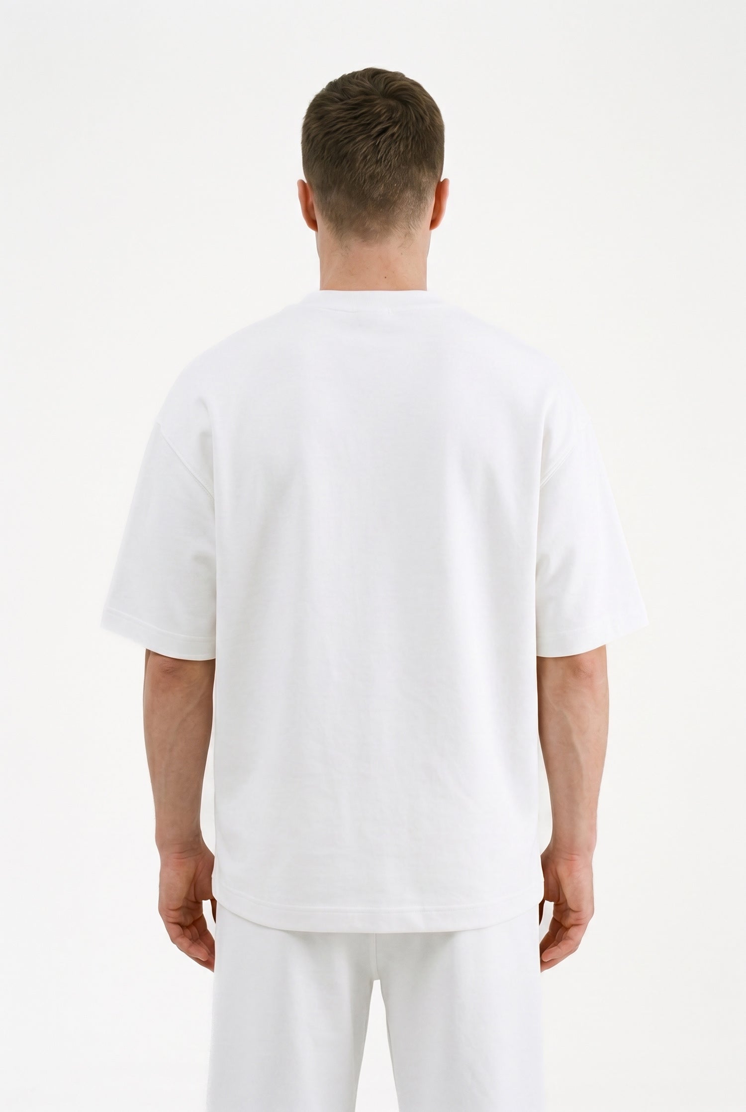 Erkek Basic Double Face Oversize Tişört Ekru