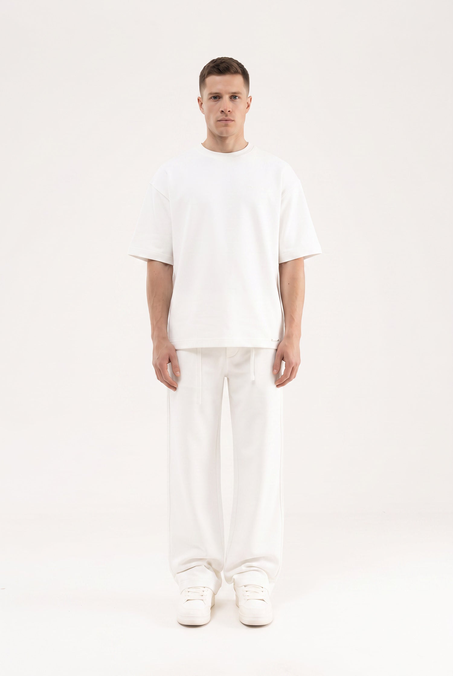 Erkek Basic Double Face Oversize Tişört Ekru