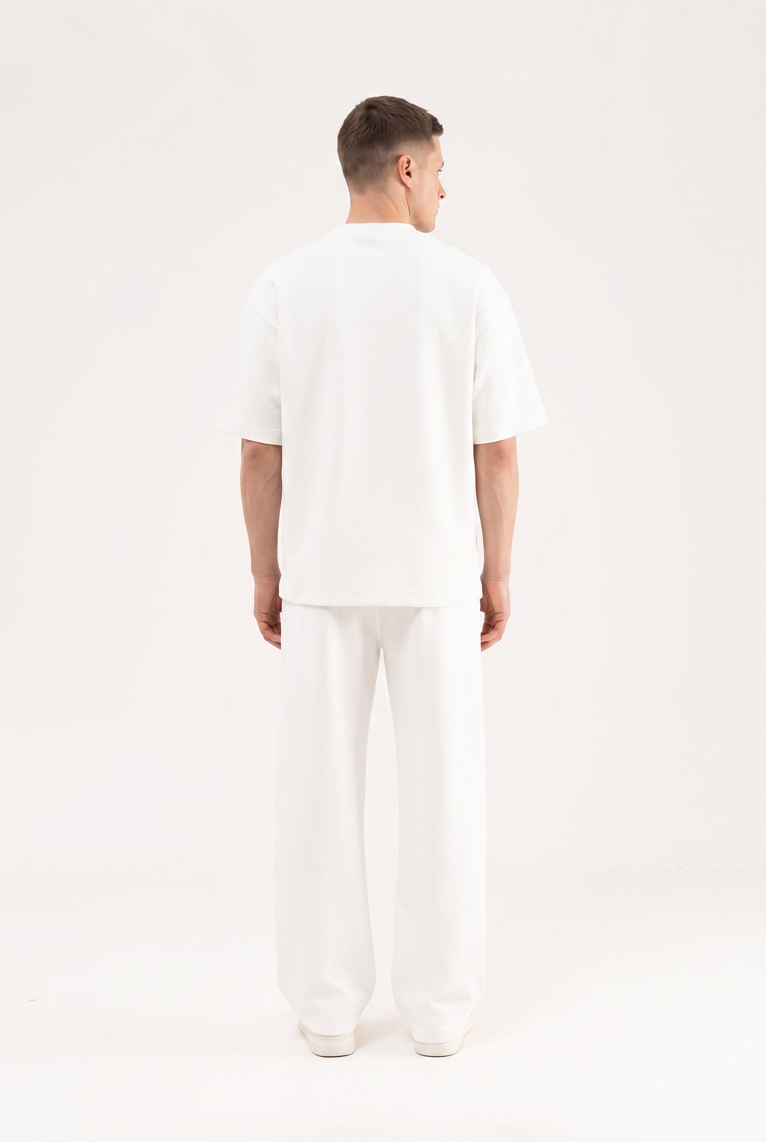 Erkek Basic Double Face Oversize Tişört Ekru