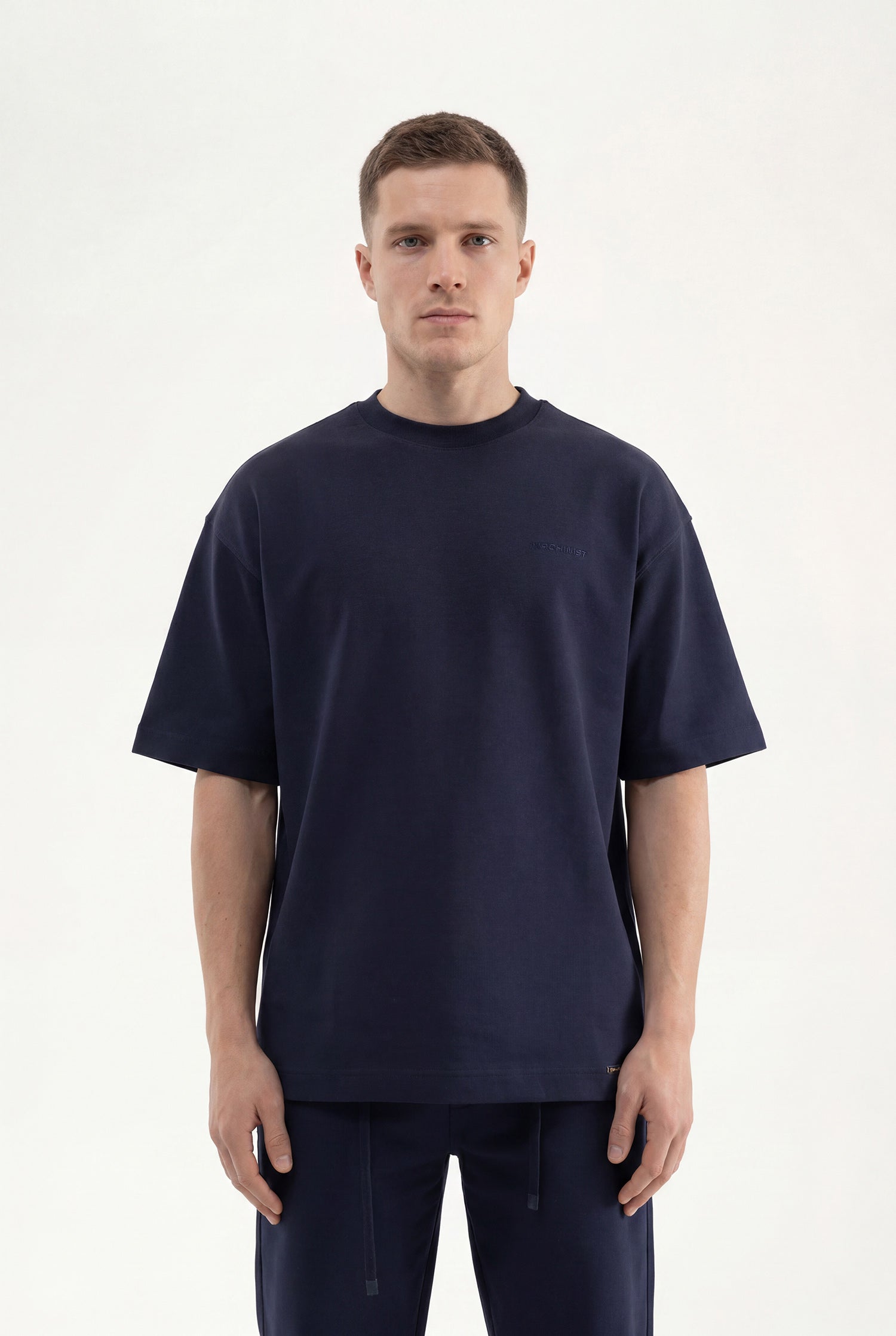 Erkek Basic Double Face Oversize Tişört Gece Mavisi