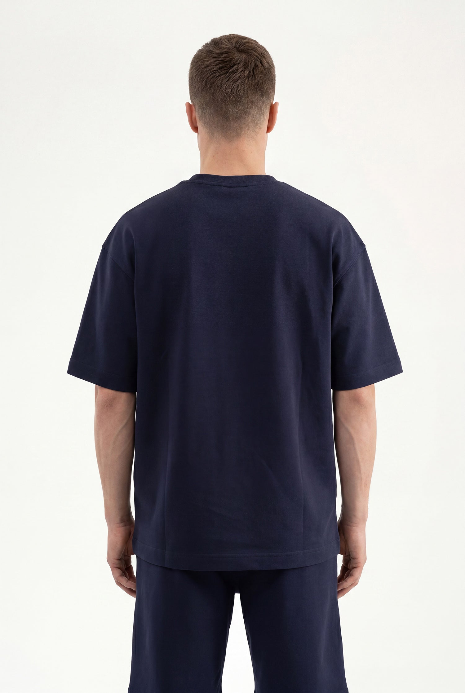Erkek Basic Double Face Oversize Tişört Gece Mavisi-3