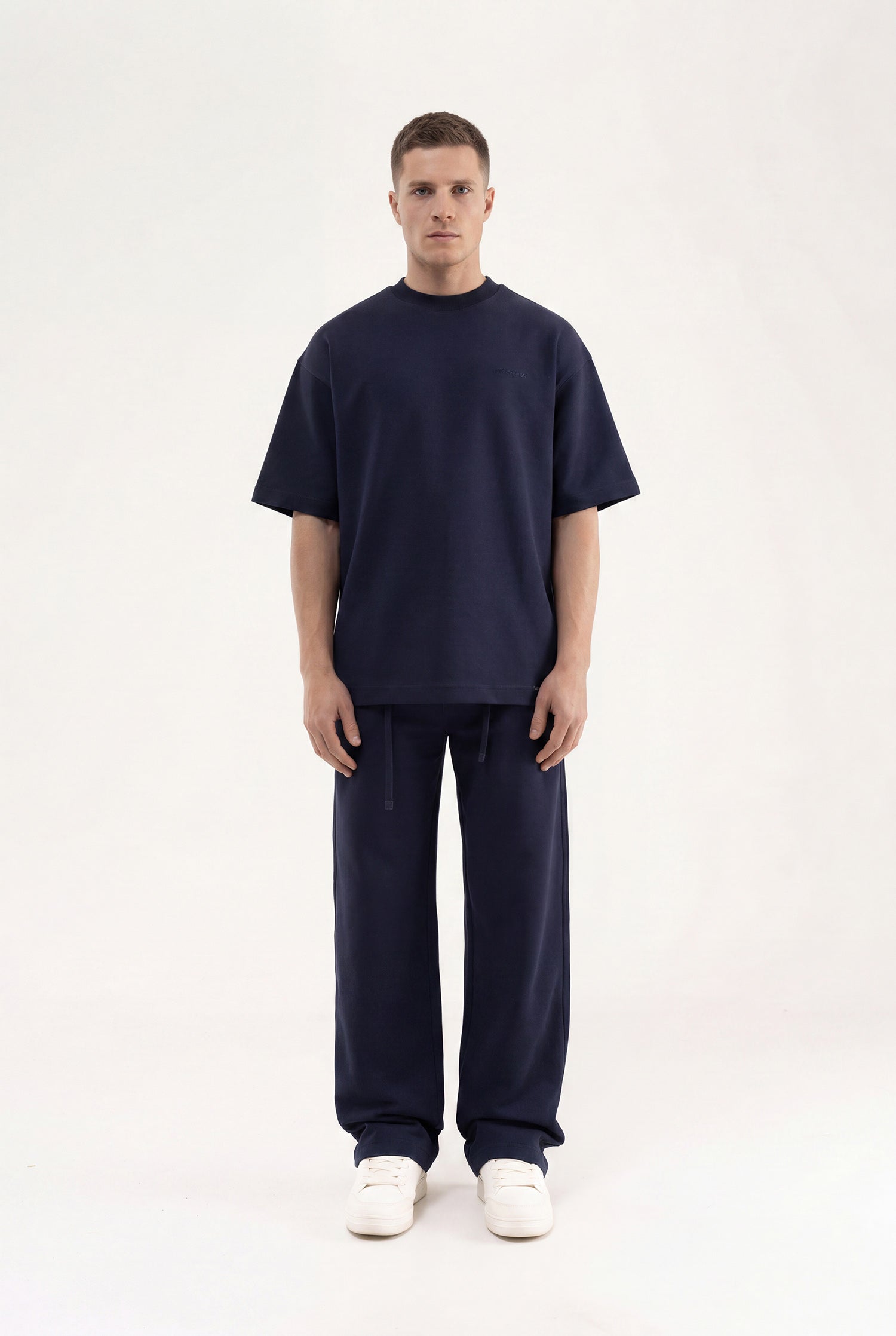 Erkek Basic Double Face Oversize Tişört Gece Mavisi-4