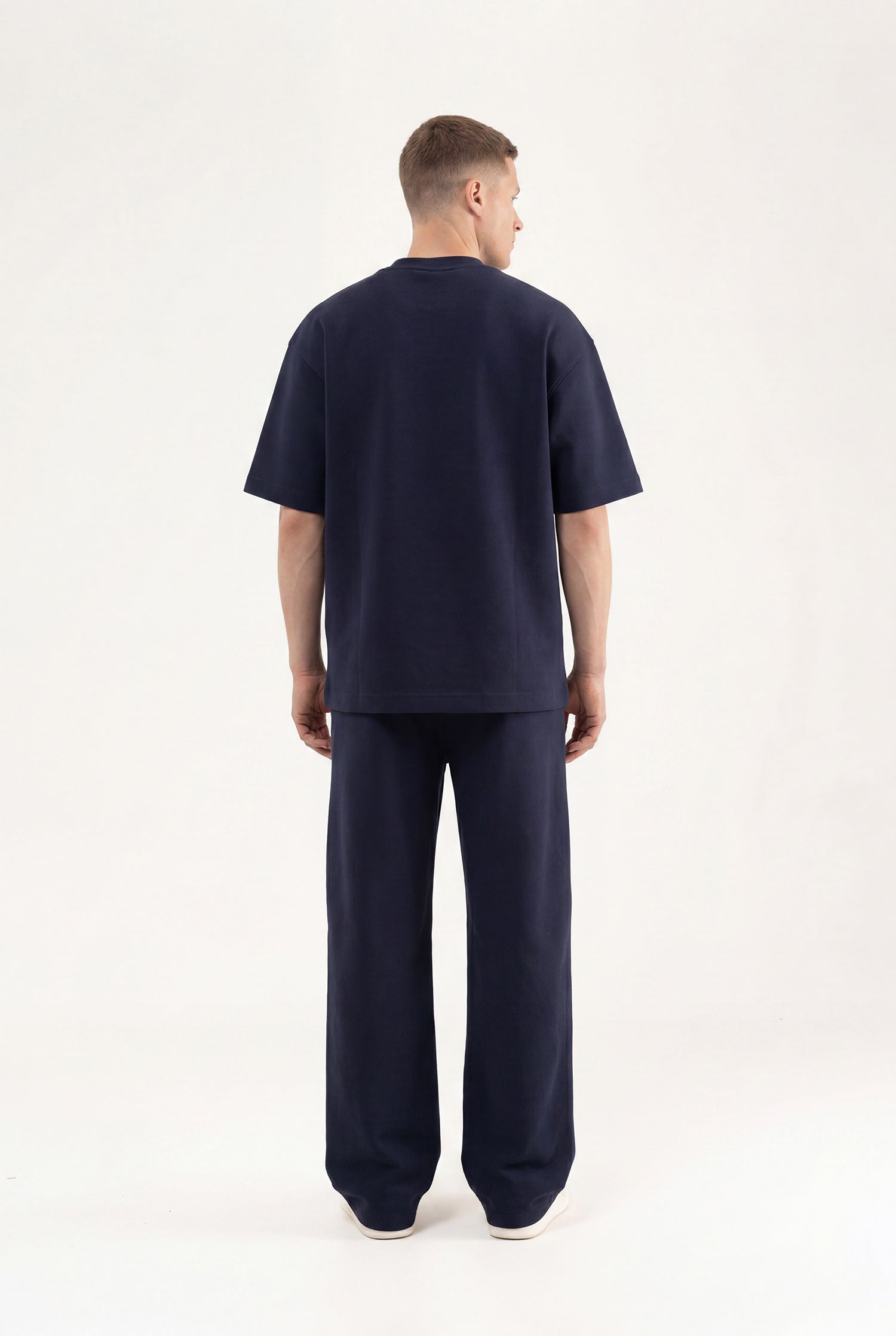 Erkek Basic Double Face Oversize Tişört Gece Mavisi-5