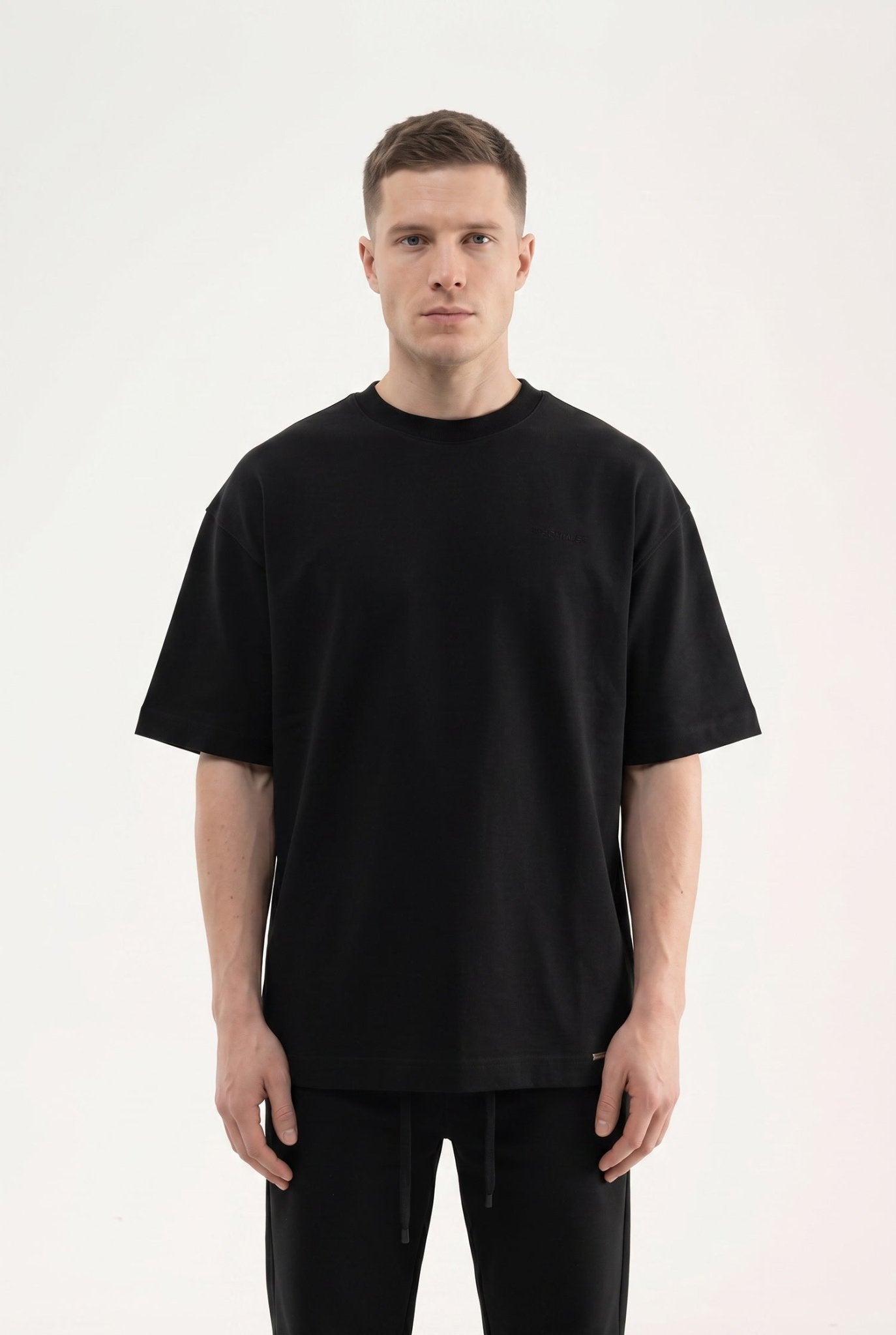Erkek Basic Double Face Oversize Tişört Siyah
