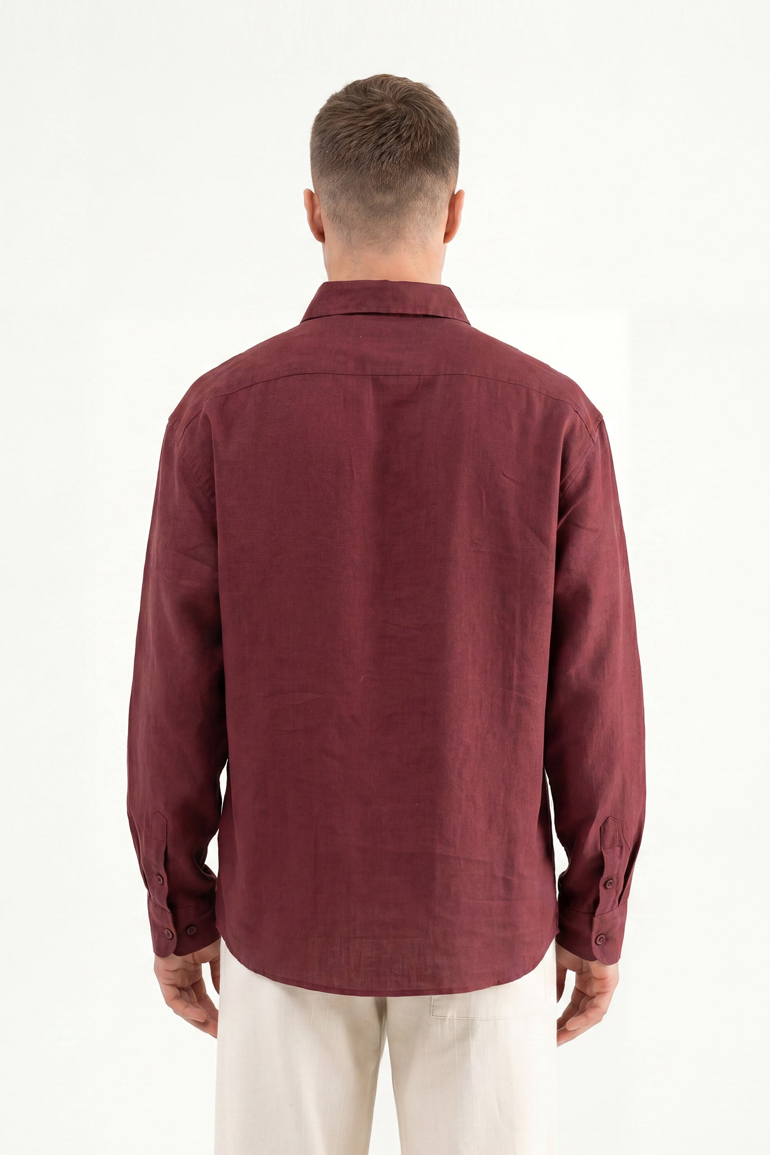 Erkek Basic Keten Gömlek Bordo-3
