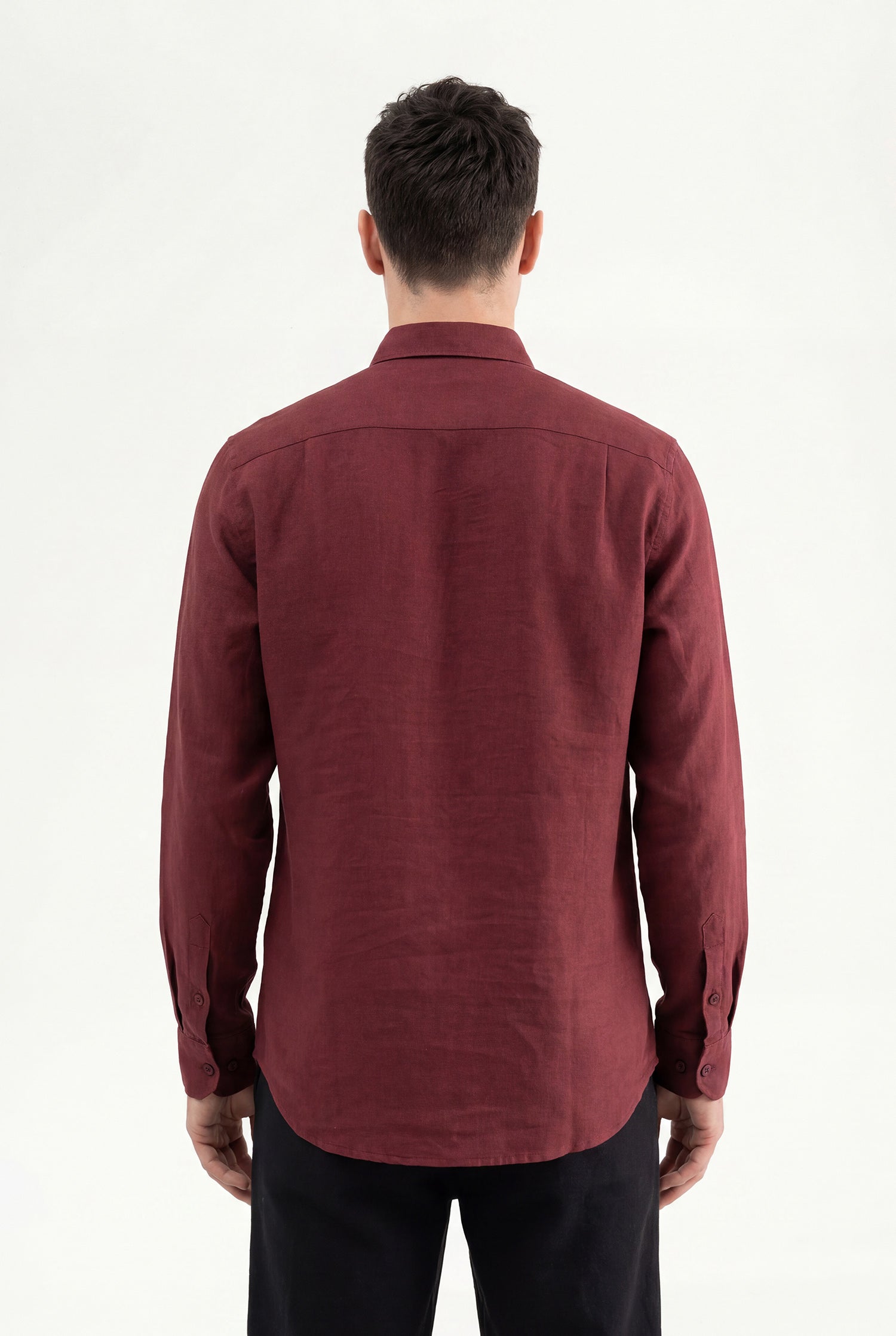 Erkek Basic Keten Gömlek Bordo-3