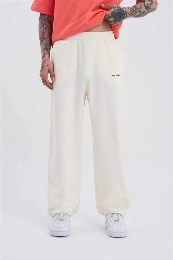 Erkek Basic Oversize Baggy Eşofman Altı Pamuk Beyaz