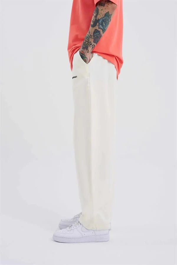 Erkek Basic Oversize Baggy Eşofman Altı Pamuk Beyaz