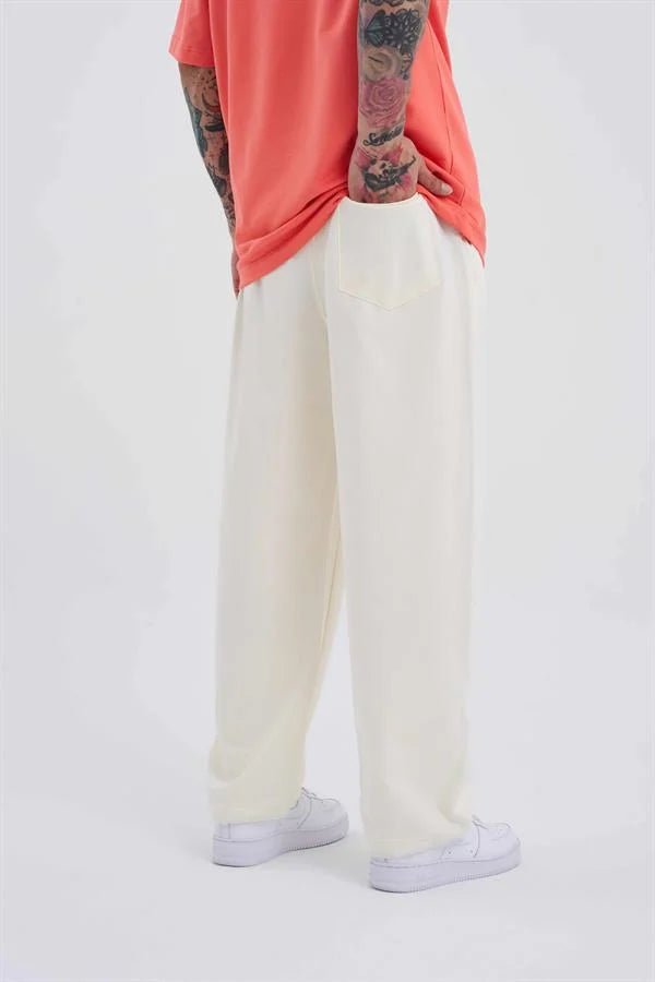 Erkek Basic Oversize Baggy Eşofman Altı Pamuk Beyaz