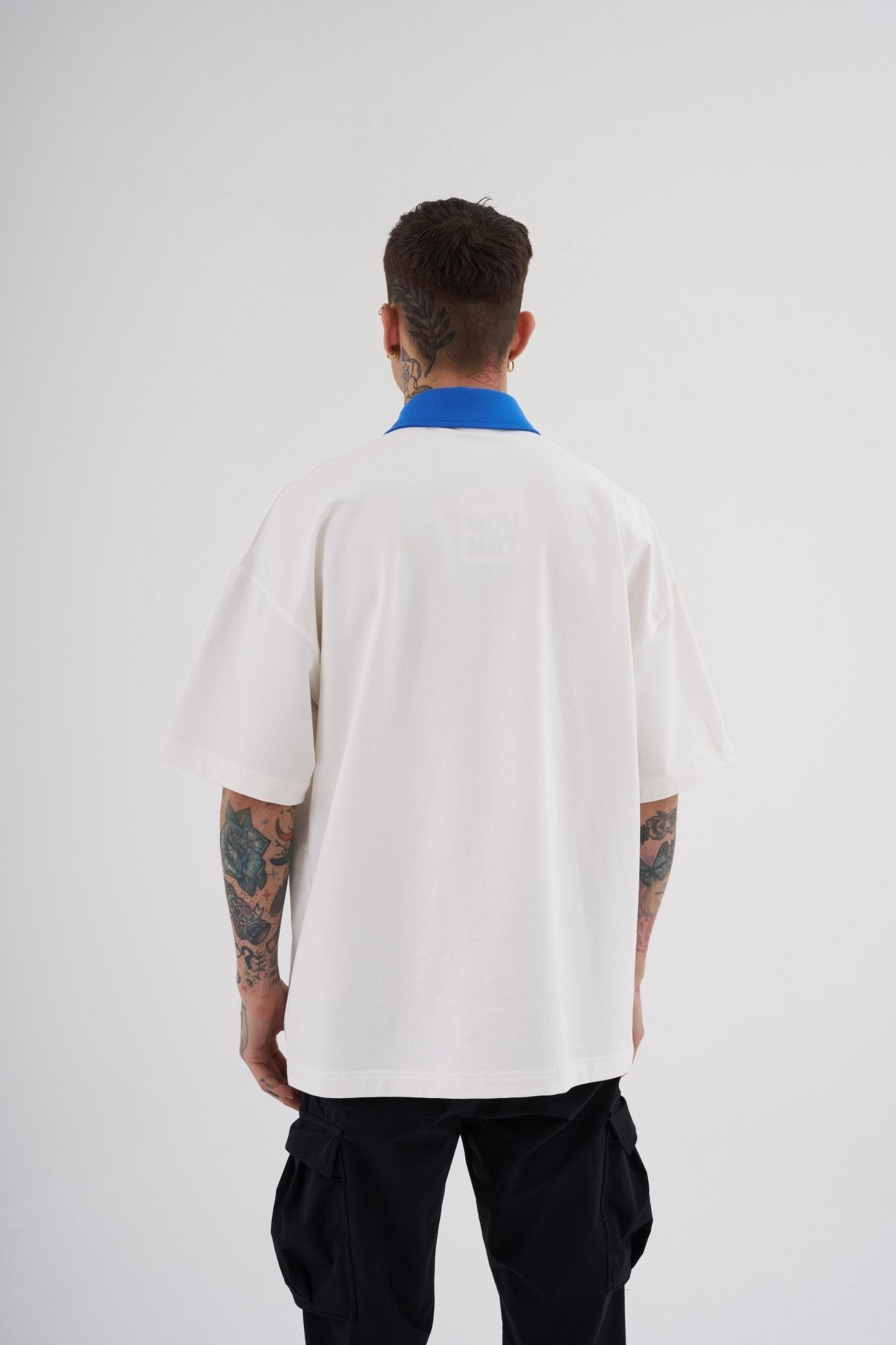 Erkek Basic Oversize Polo Yaka Tişört Ekru - Açık Mavi