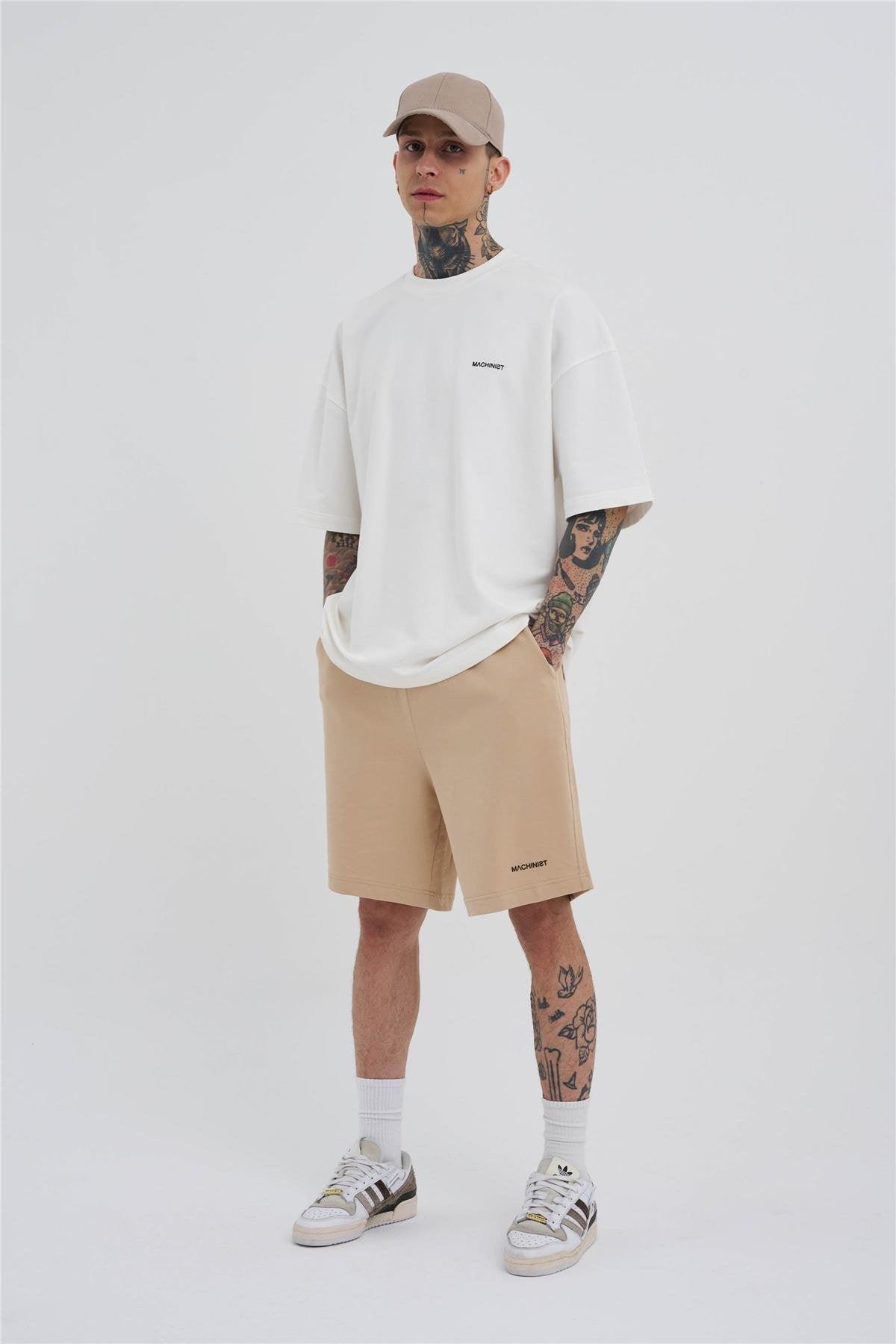 Erkek Basic Oversize Şort Bej