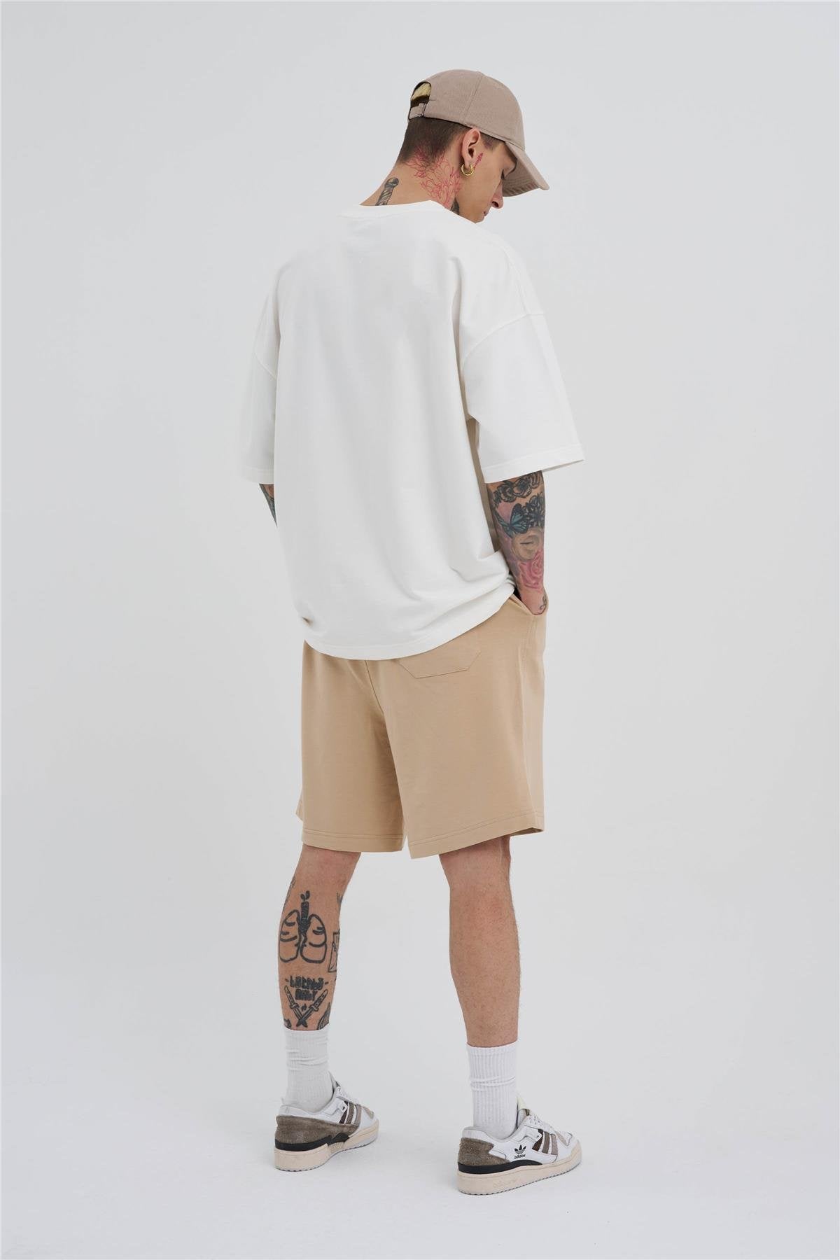 Erkek Basic Oversize Şort Bej