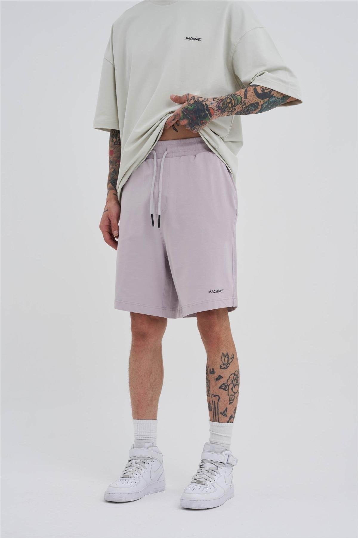 Erkek Basic Oversize Şort İnci Gri