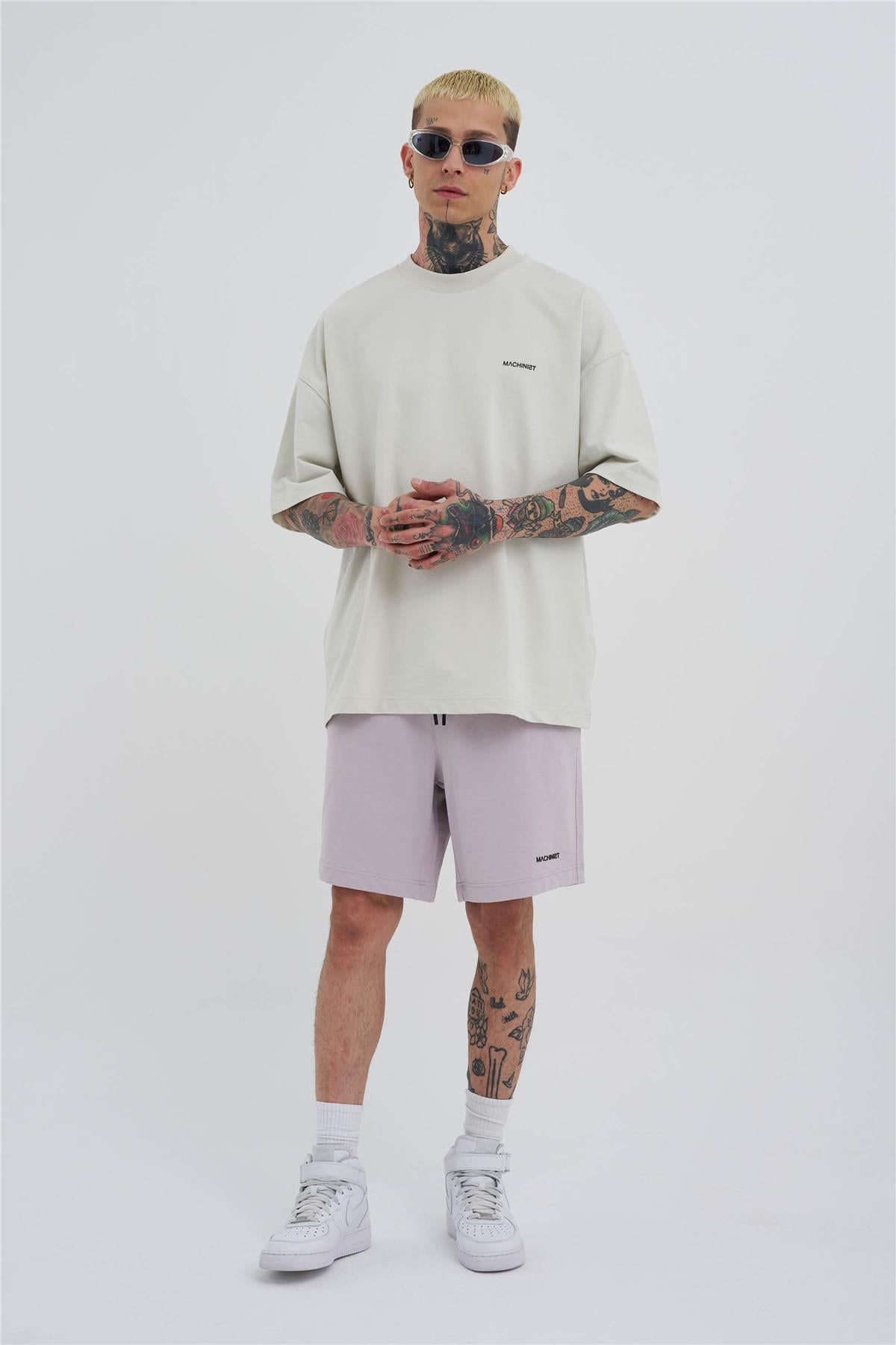 Erkek Basic Oversize Şort İnci Gri
