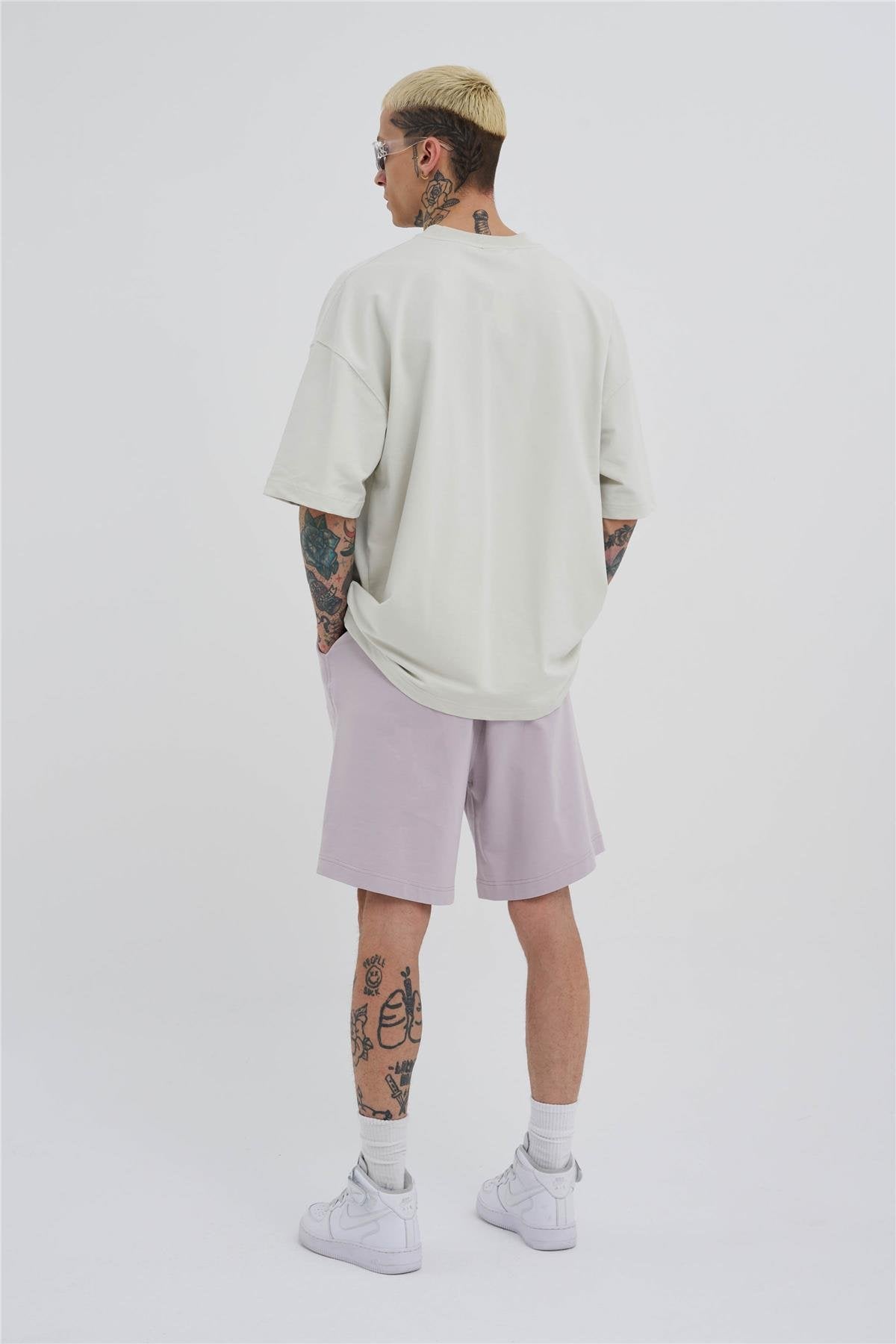 Erkek Basic Oversize Şort İnci Gri
