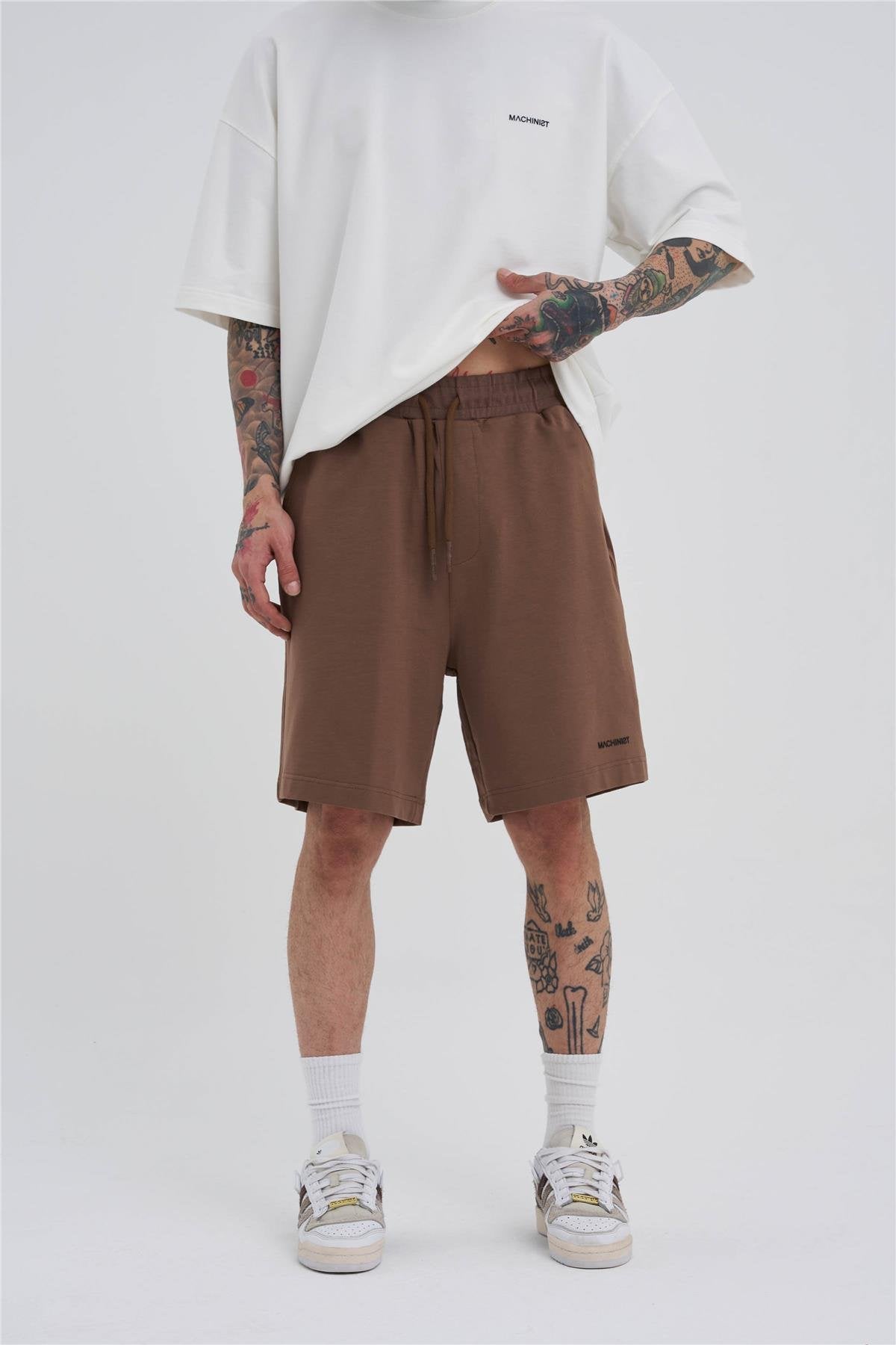 Erkek Basic Oversize Şort Kahverengi