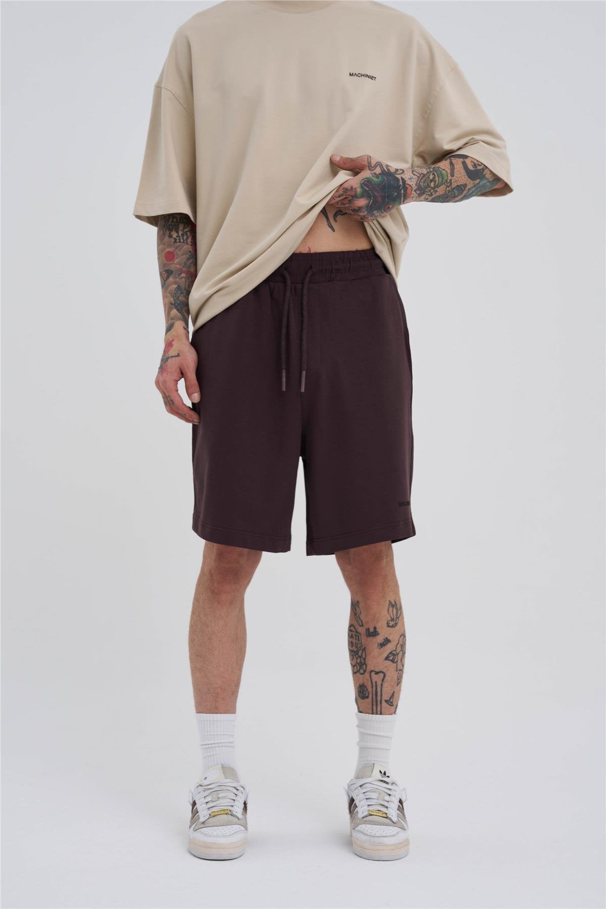 Erkek Basic Oversize Şort Kahverengi