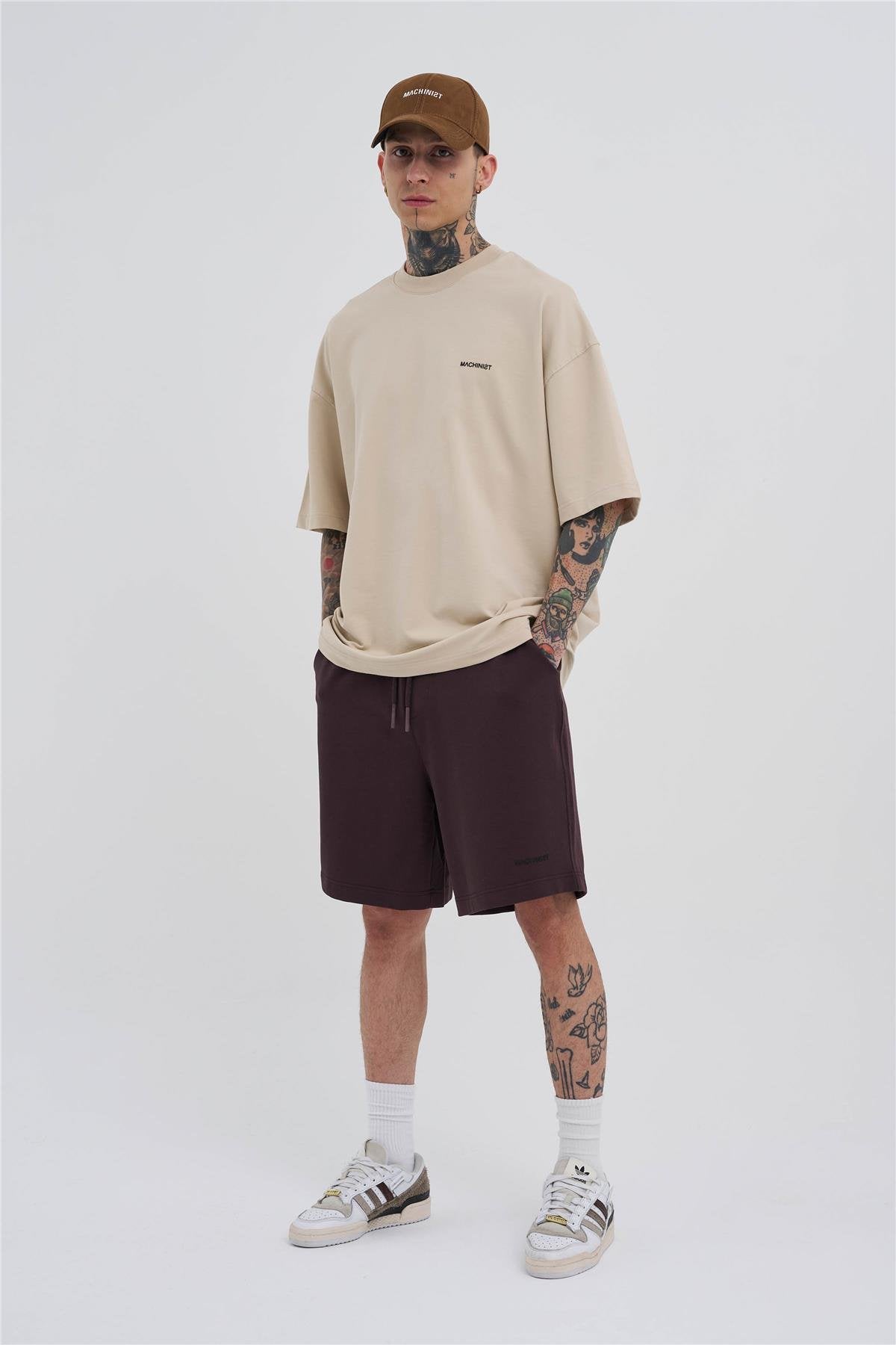 Erkek Basic Oversize Şort Kahverengi