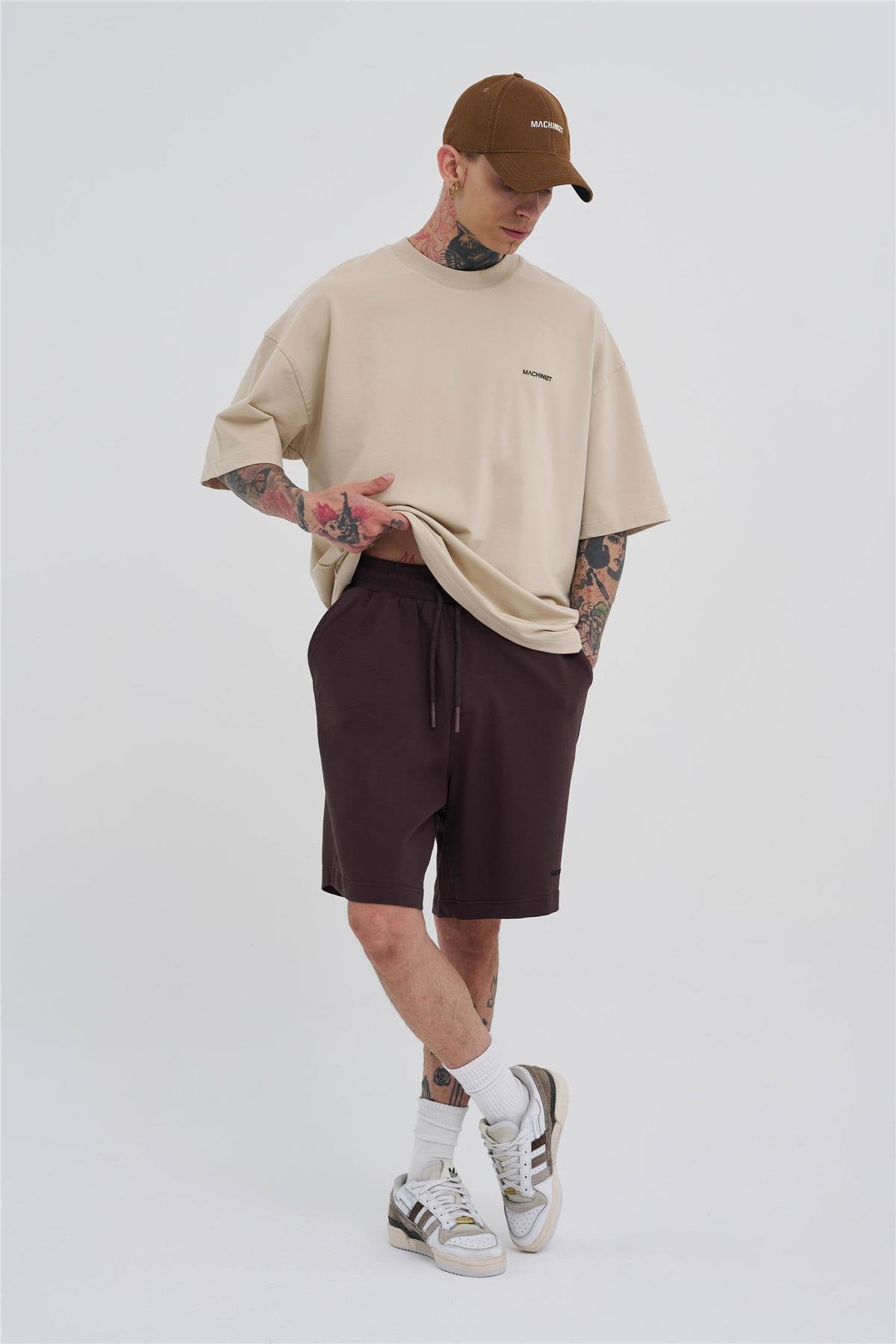 Erkek Basic Oversize Şort Kahverengi