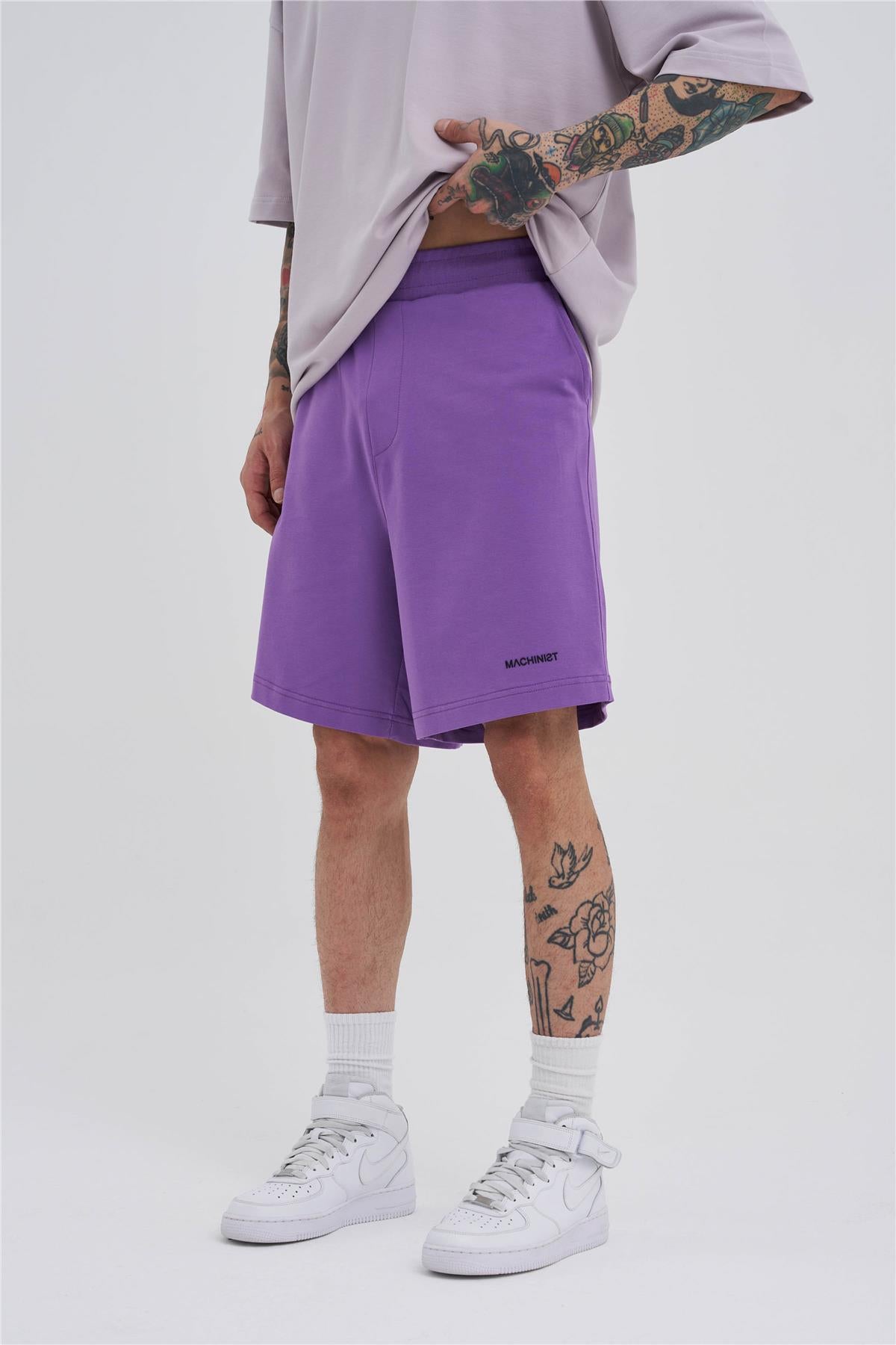Erkek Basic Oversize Şort Mor