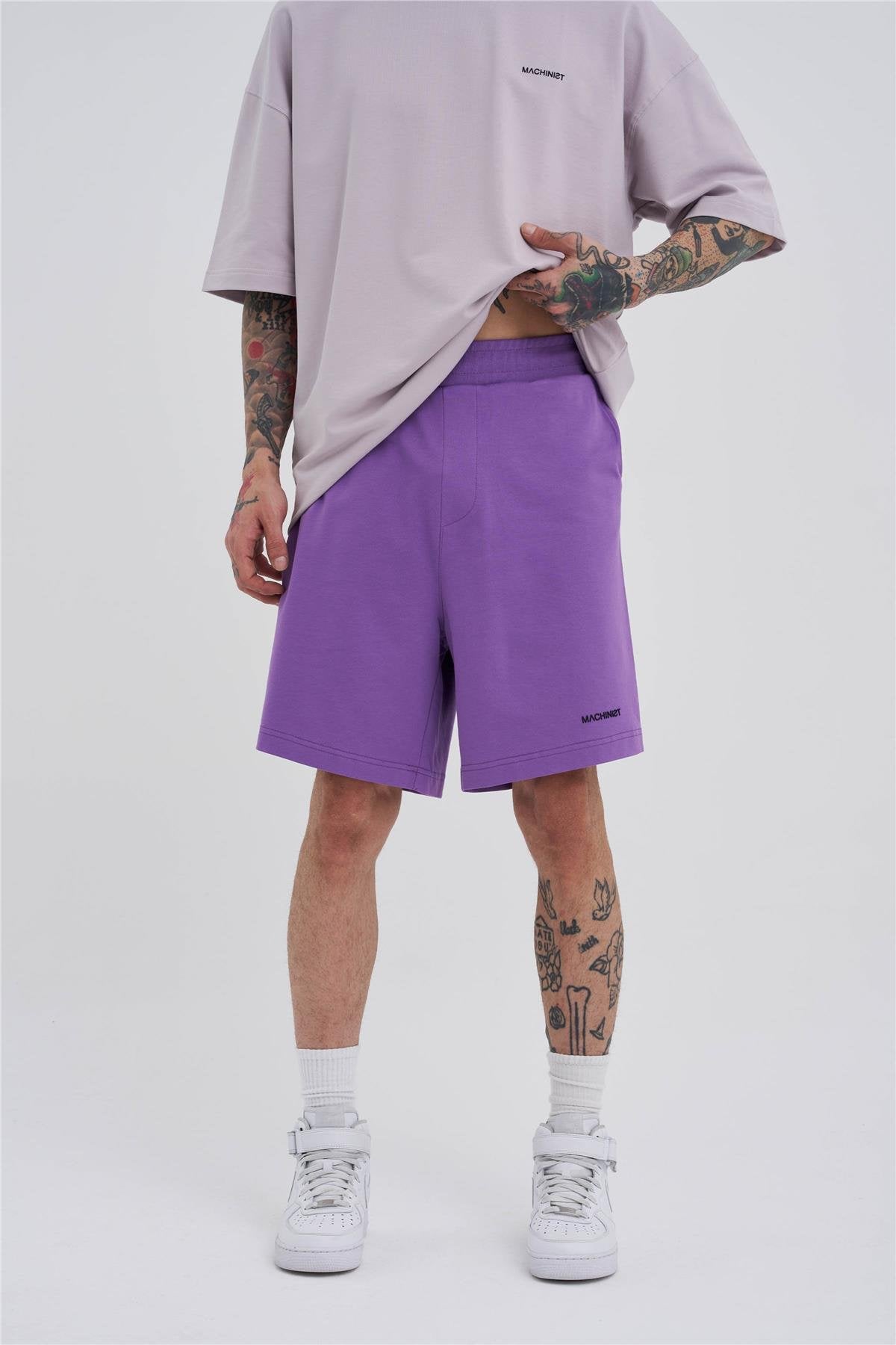 Erkek Basic Oversize Şort Mor
