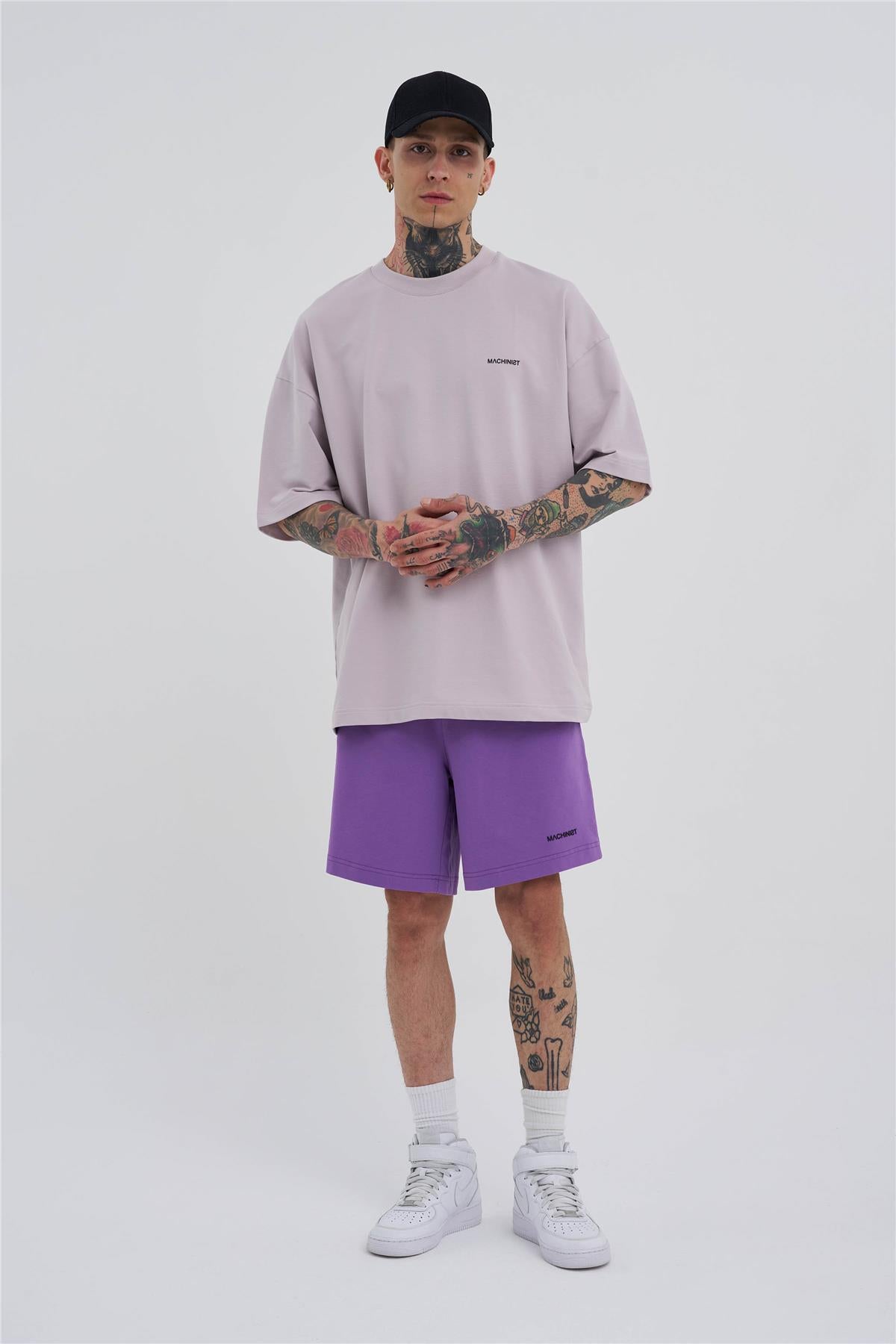 Erkek Basic Oversize Şort Mor