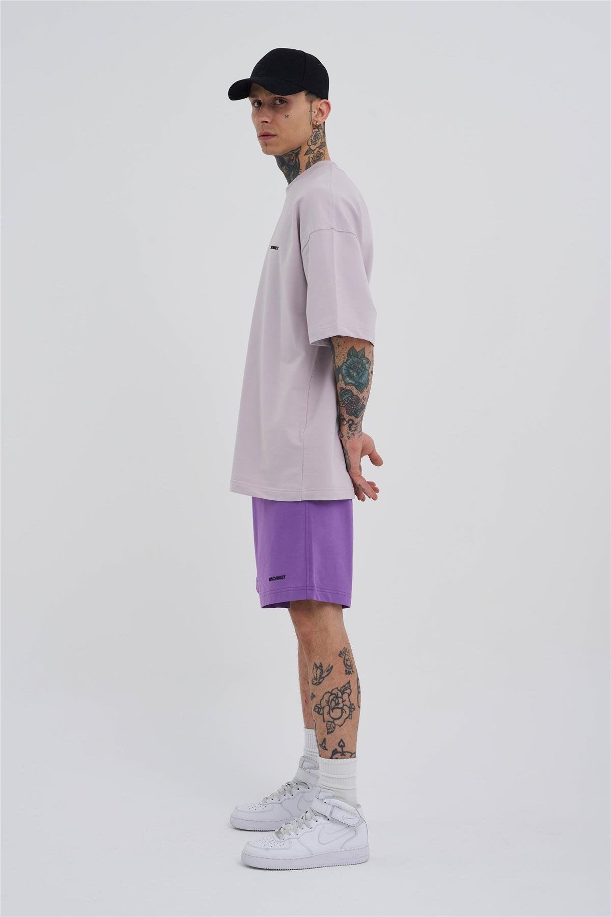 Erkek Basic Oversize Şort Mor