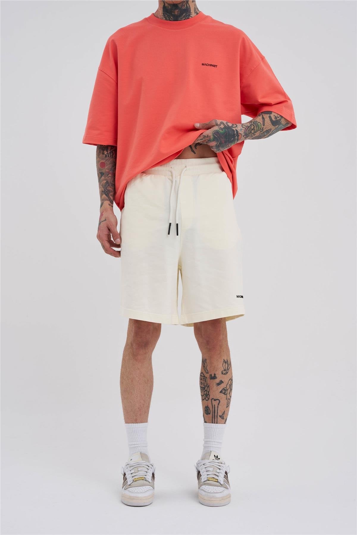 Erkek Basic Oversize Şort Pamuk Beyaz