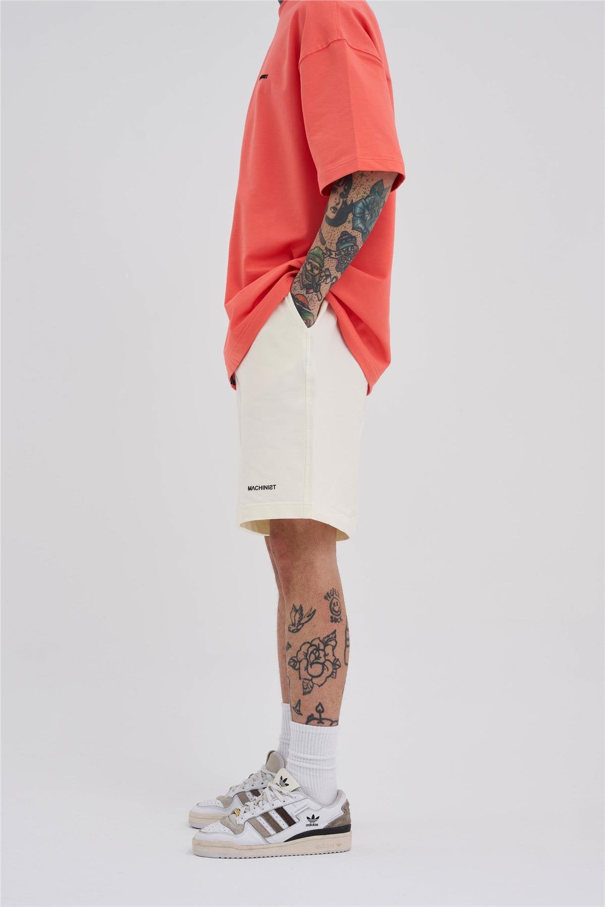Erkek Basic Oversize Şort Pamuk Beyaz