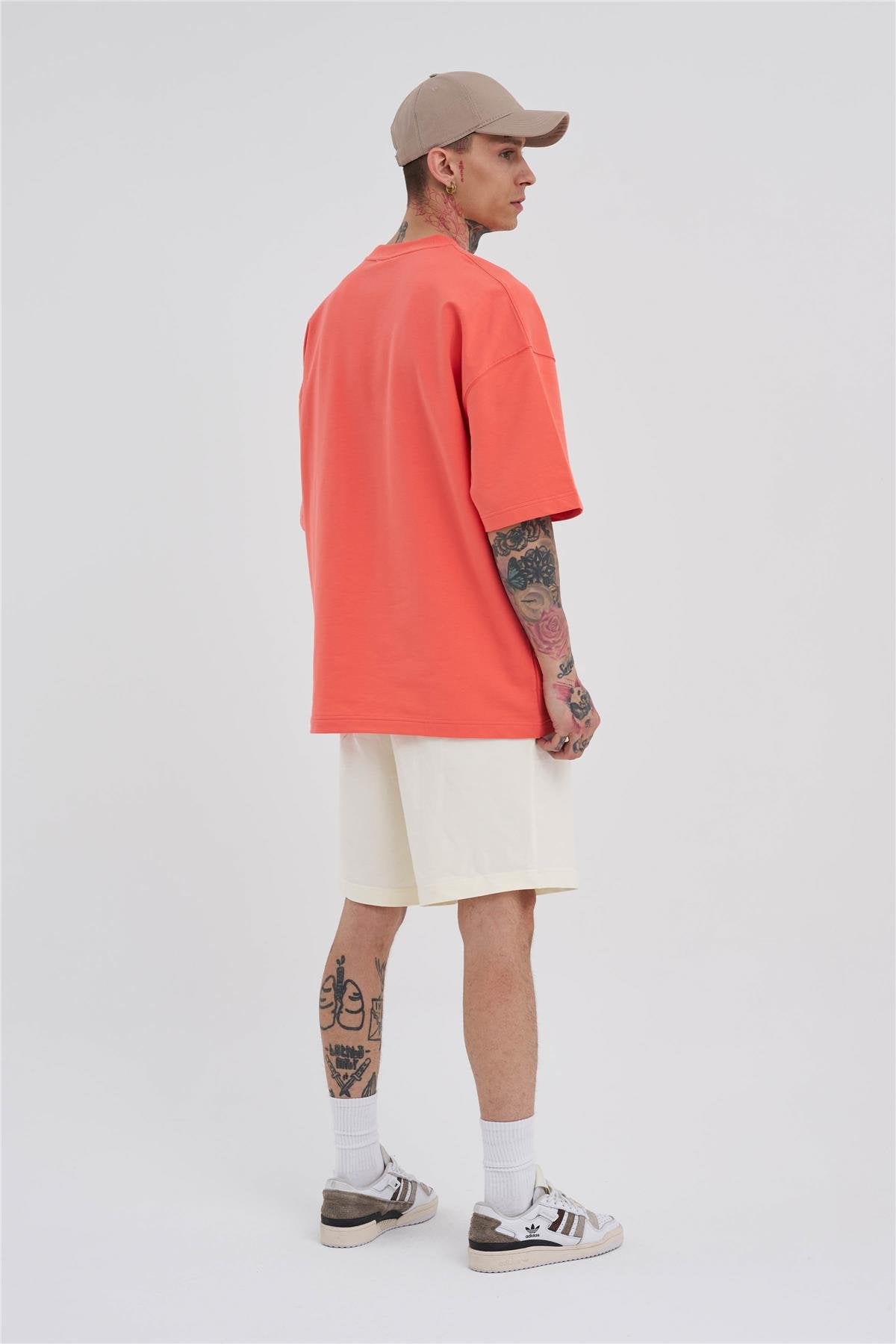 Erkek Basic Oversize Şort Pamuk Beyaz