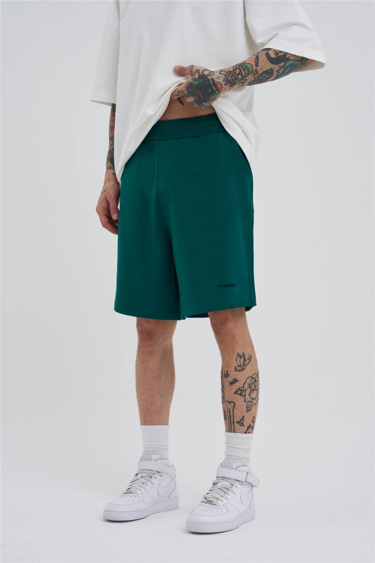 Erkek Basic Oversize Şort Yağ Yeşili