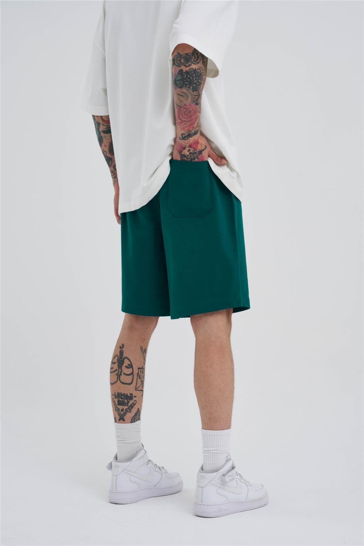 Erkek Basic Oversize Şort Yağ Yeşili