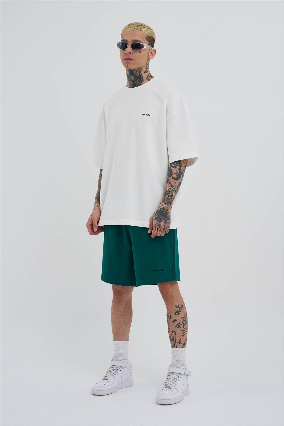 Erkek Basic Oversize Şort Yağ Yeşili
