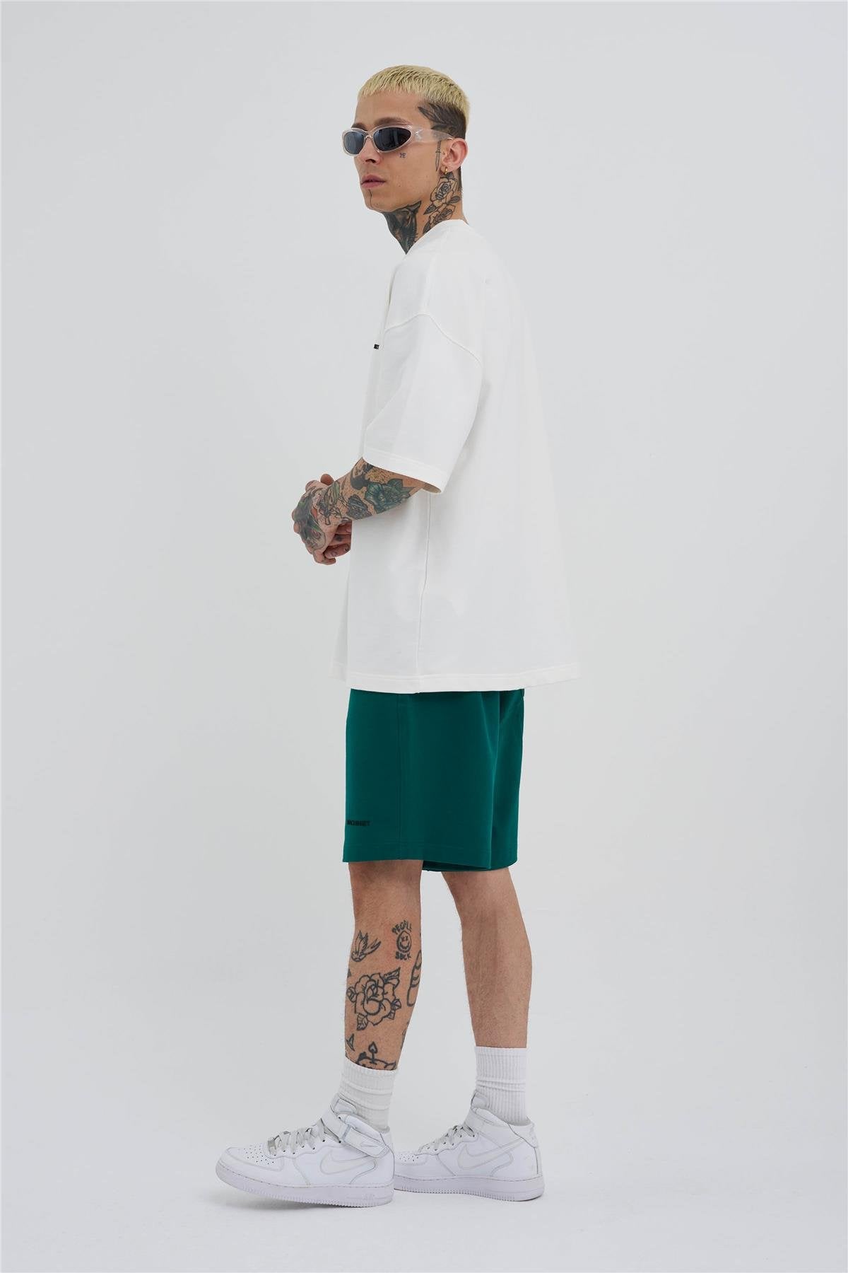 Erkek Basic Oversize Şort Yağ Yeşili
