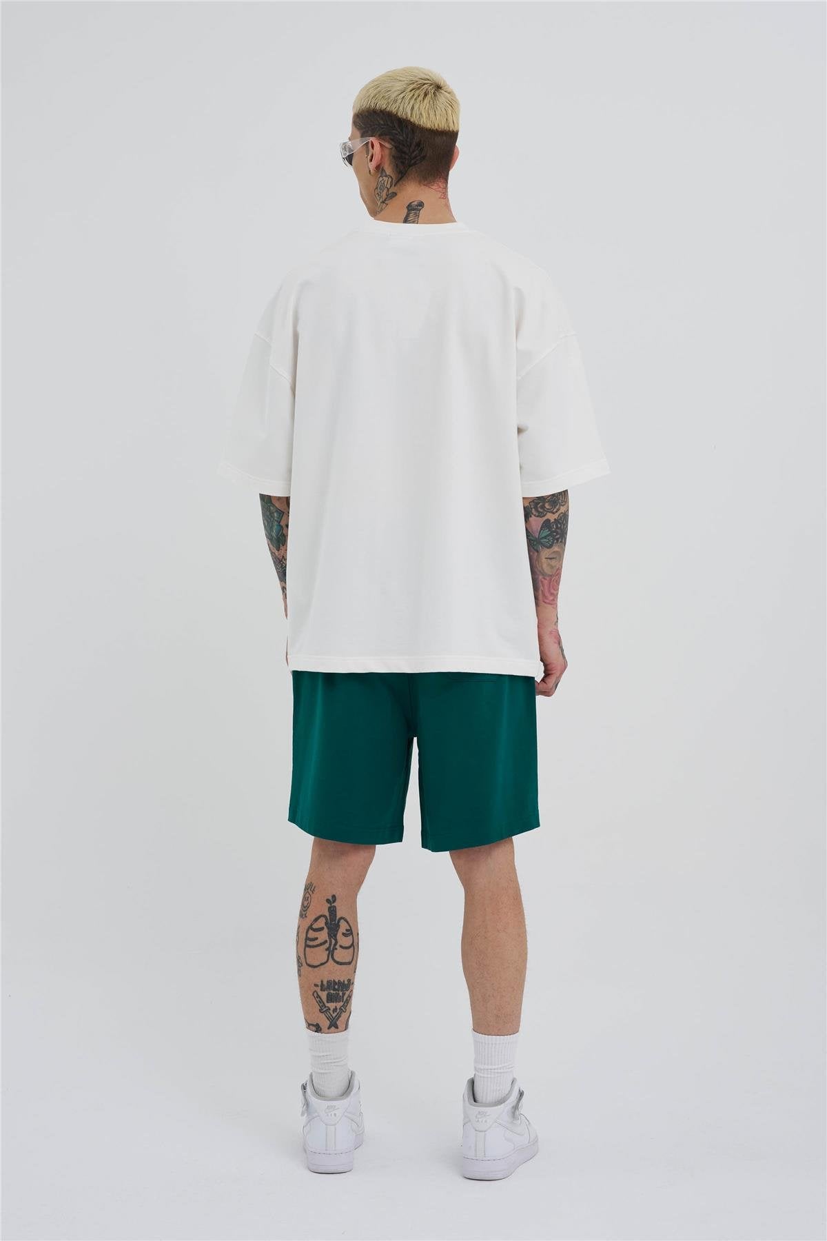 Erkek Basic Oversize Şort Yağ Yeşili