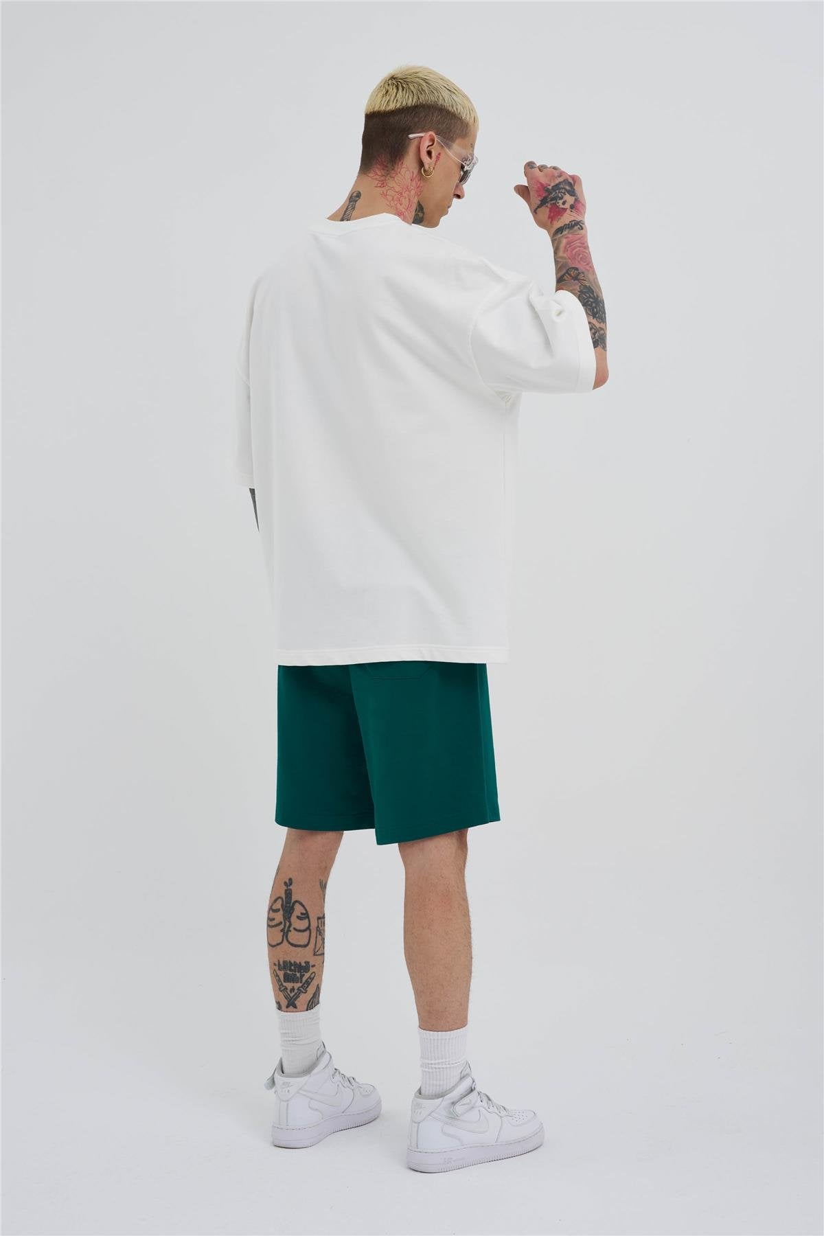 Erkek Basic Oversize Şort Yağ Yeşili