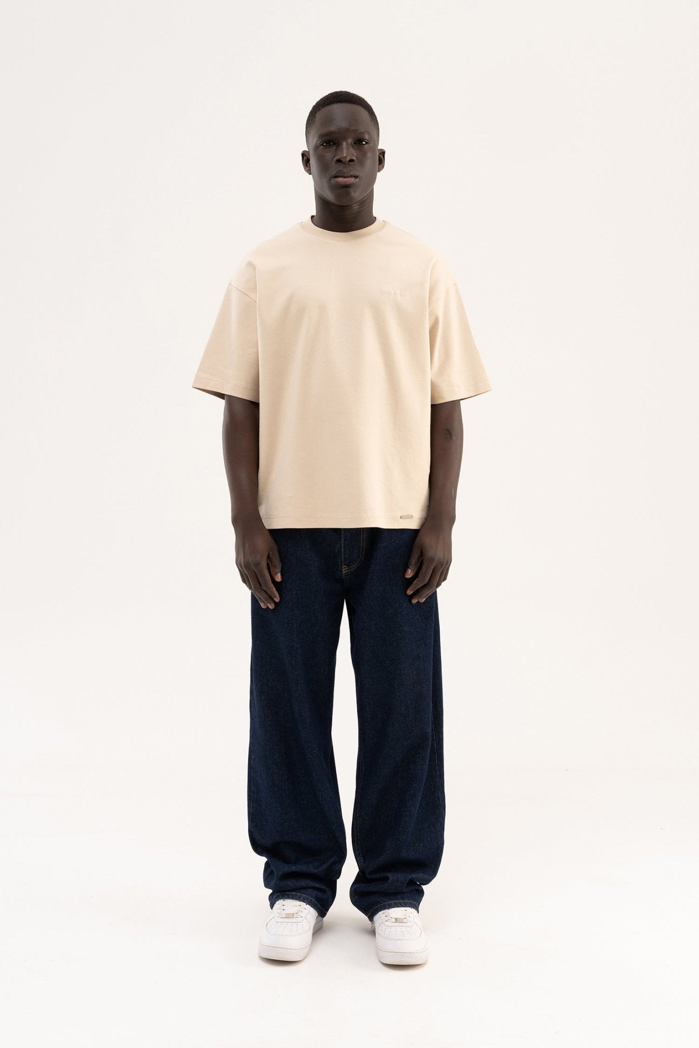 Erkek Basic Oversize Tişört Açık Bej