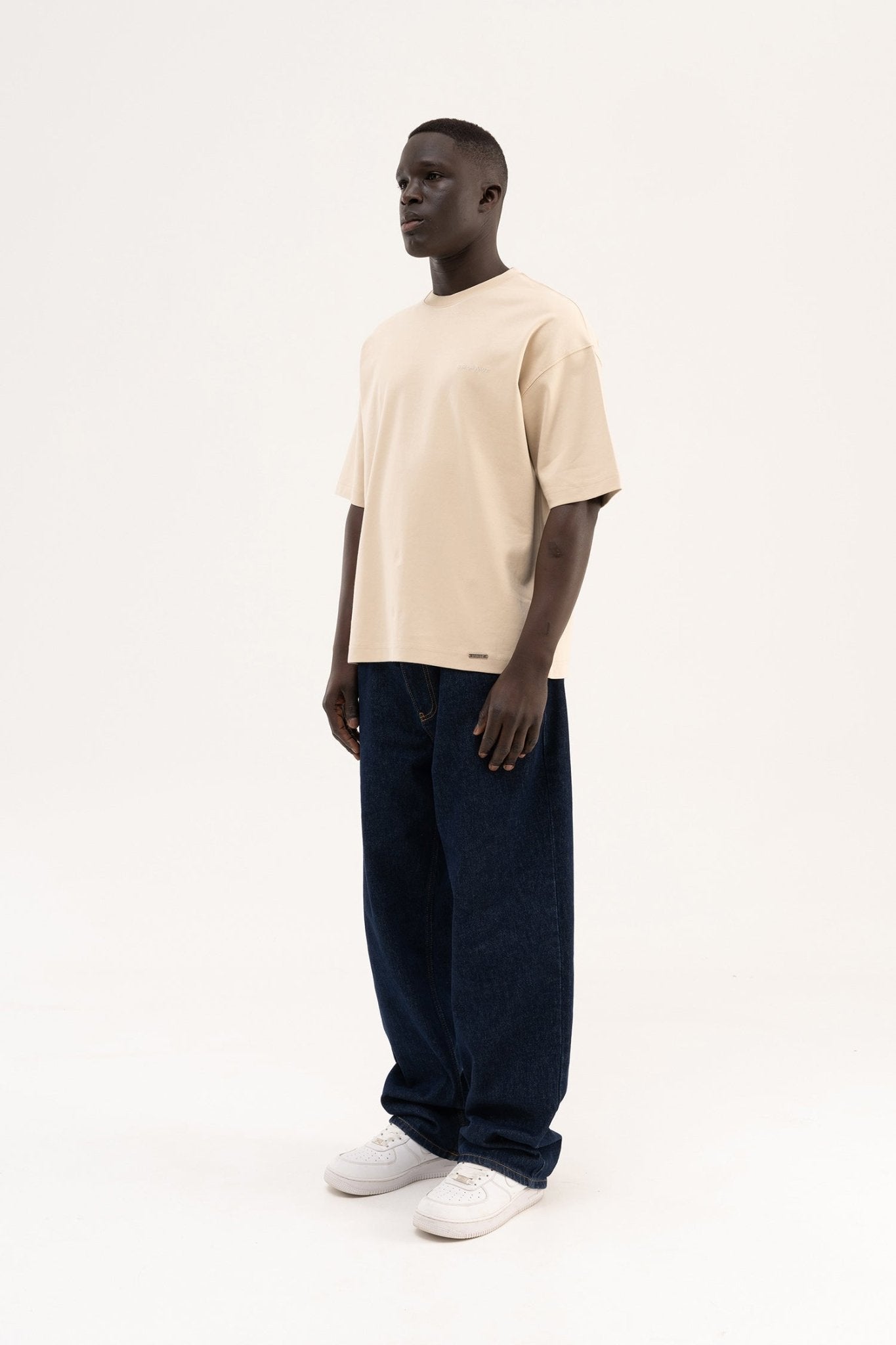 Erkek Basic Oversize Tişört Açık Bej