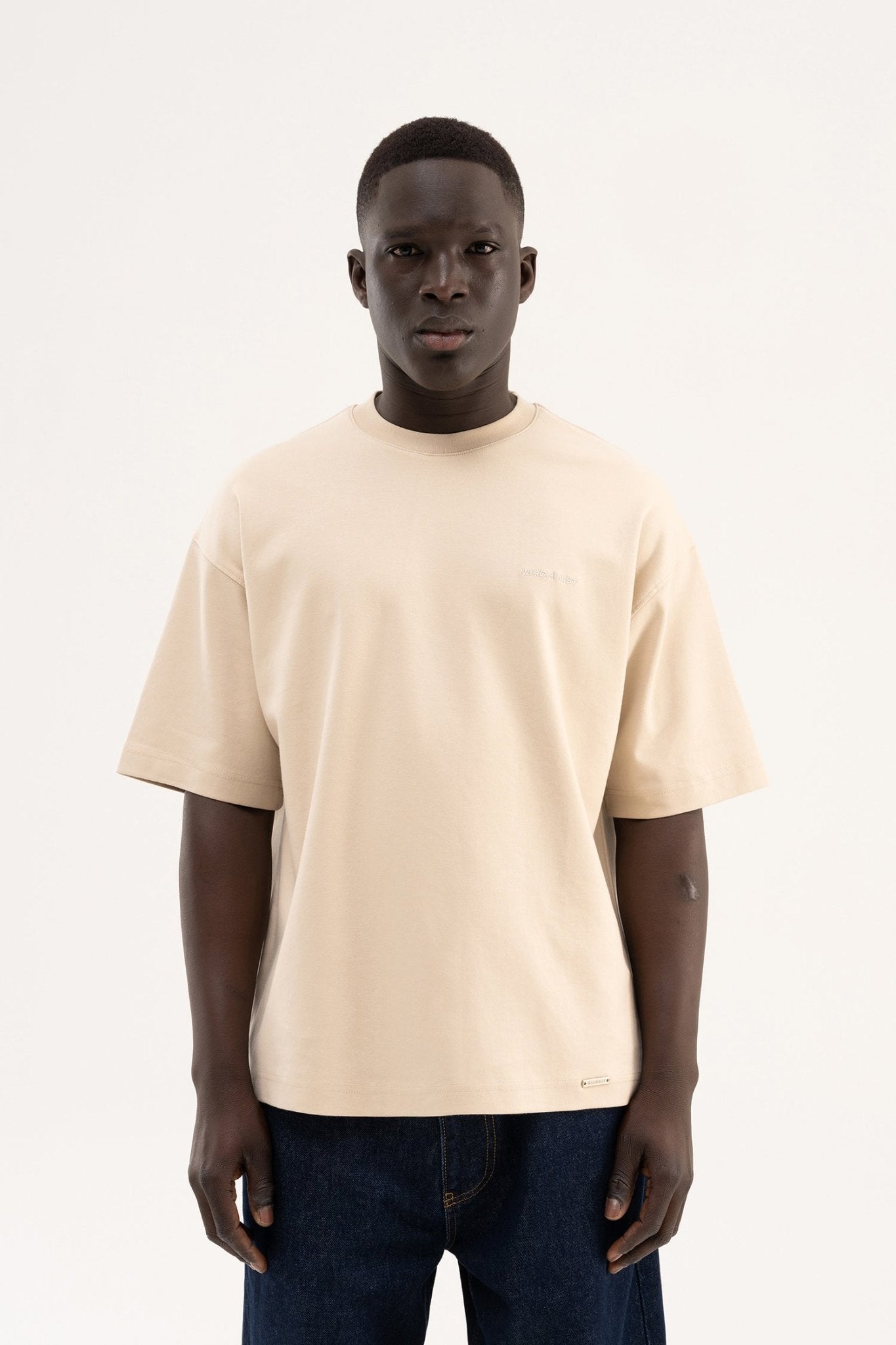 Erkek Basic Oversize Tişört Açık Bej
