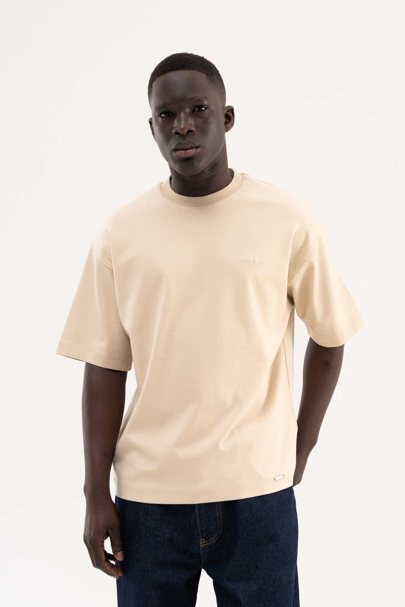 Erkek Basic Oversize Tişört Açık Bej